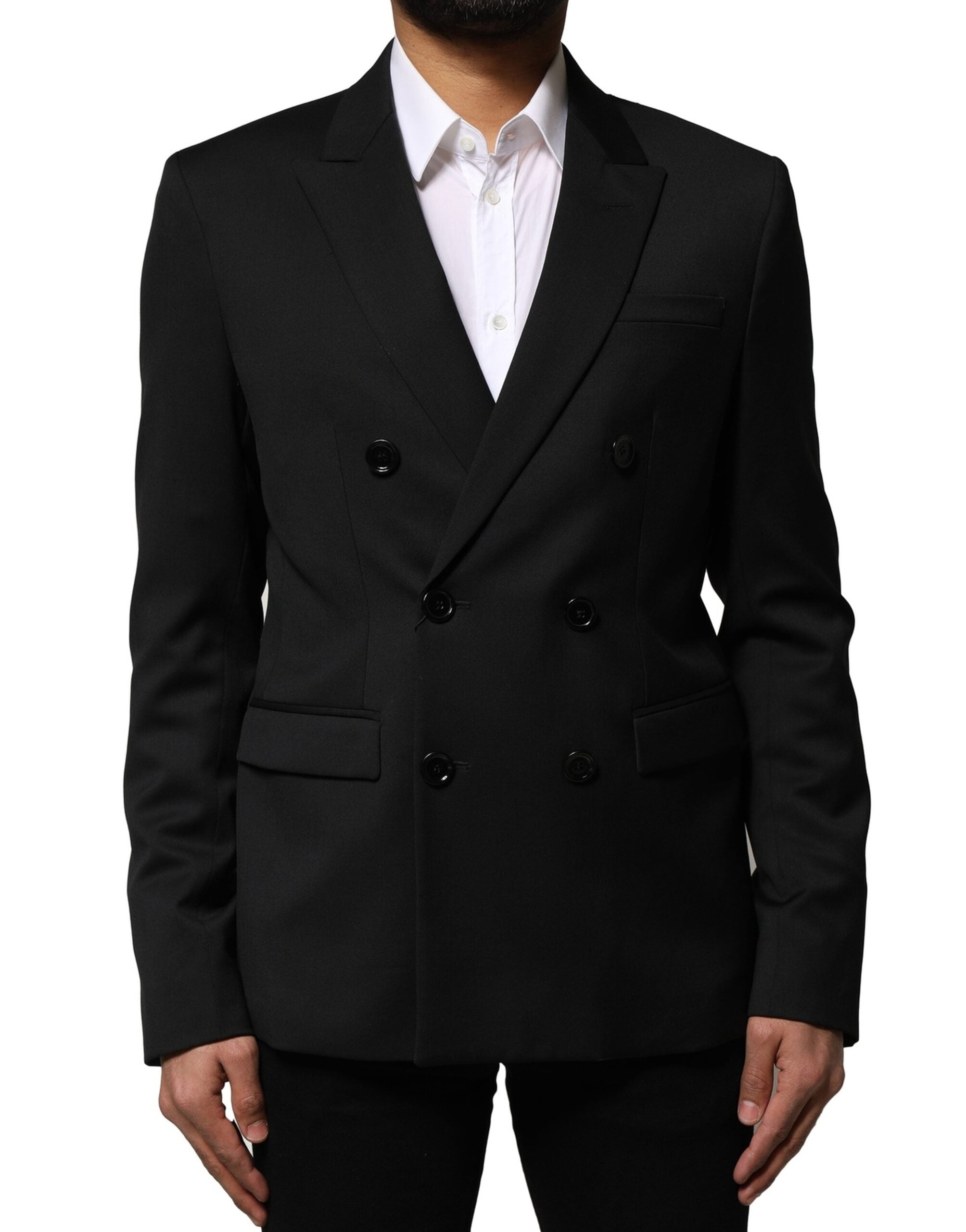 Veste blazer homme Emporio Armani noire à double boutonnage, élégante et ajustée, pour un style sophistiqué.