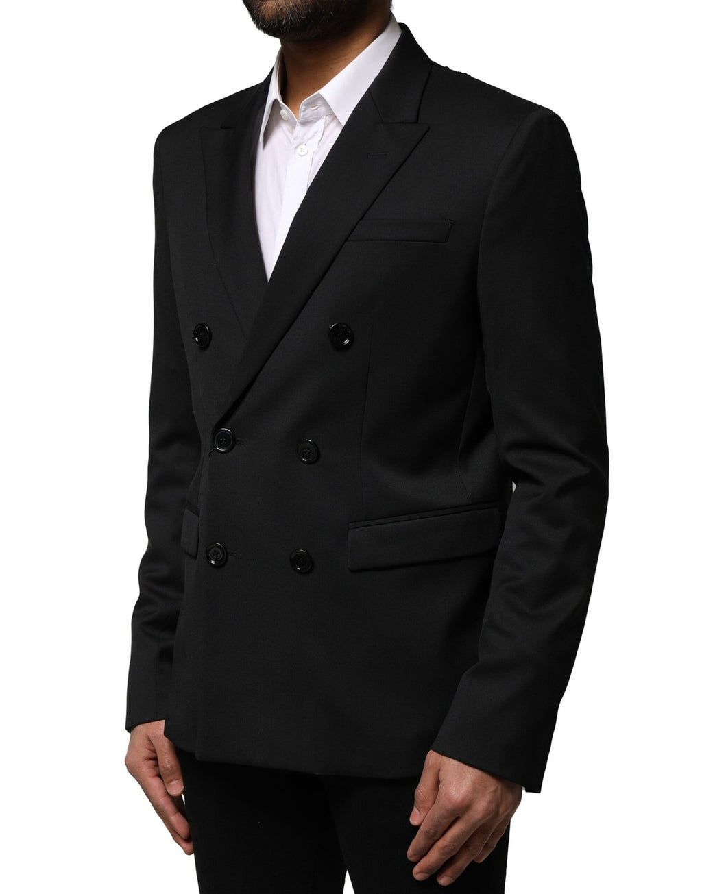 Veste blazer pour homme Emporio Armani noire à double boutonnage, élégante et sophistiquée, avec col revers et poches latérales.