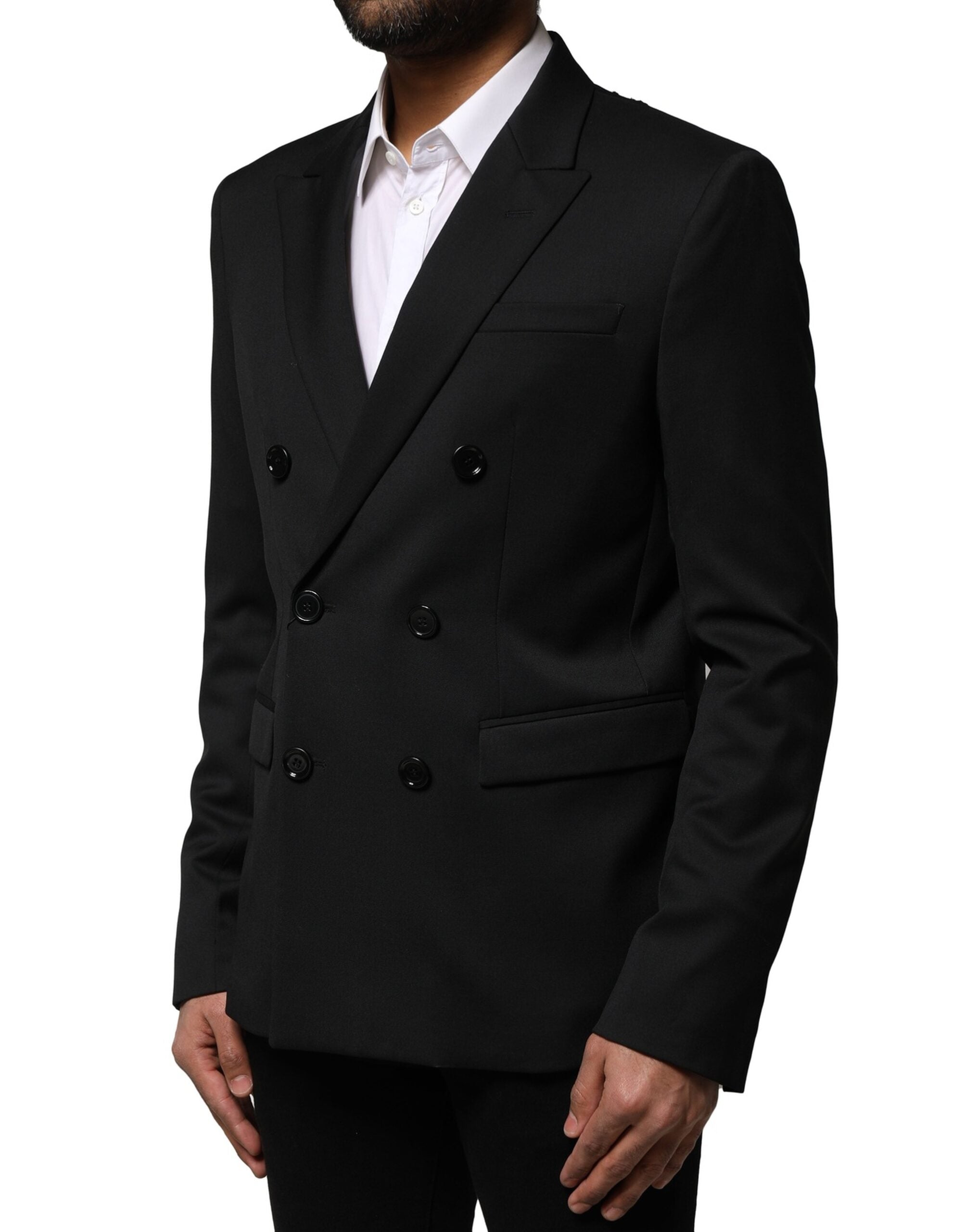 Veste blazer pour homme Emporio Armani noire à double boutonnage, élégante et sophistiquée, avec col revers et poches latérales.