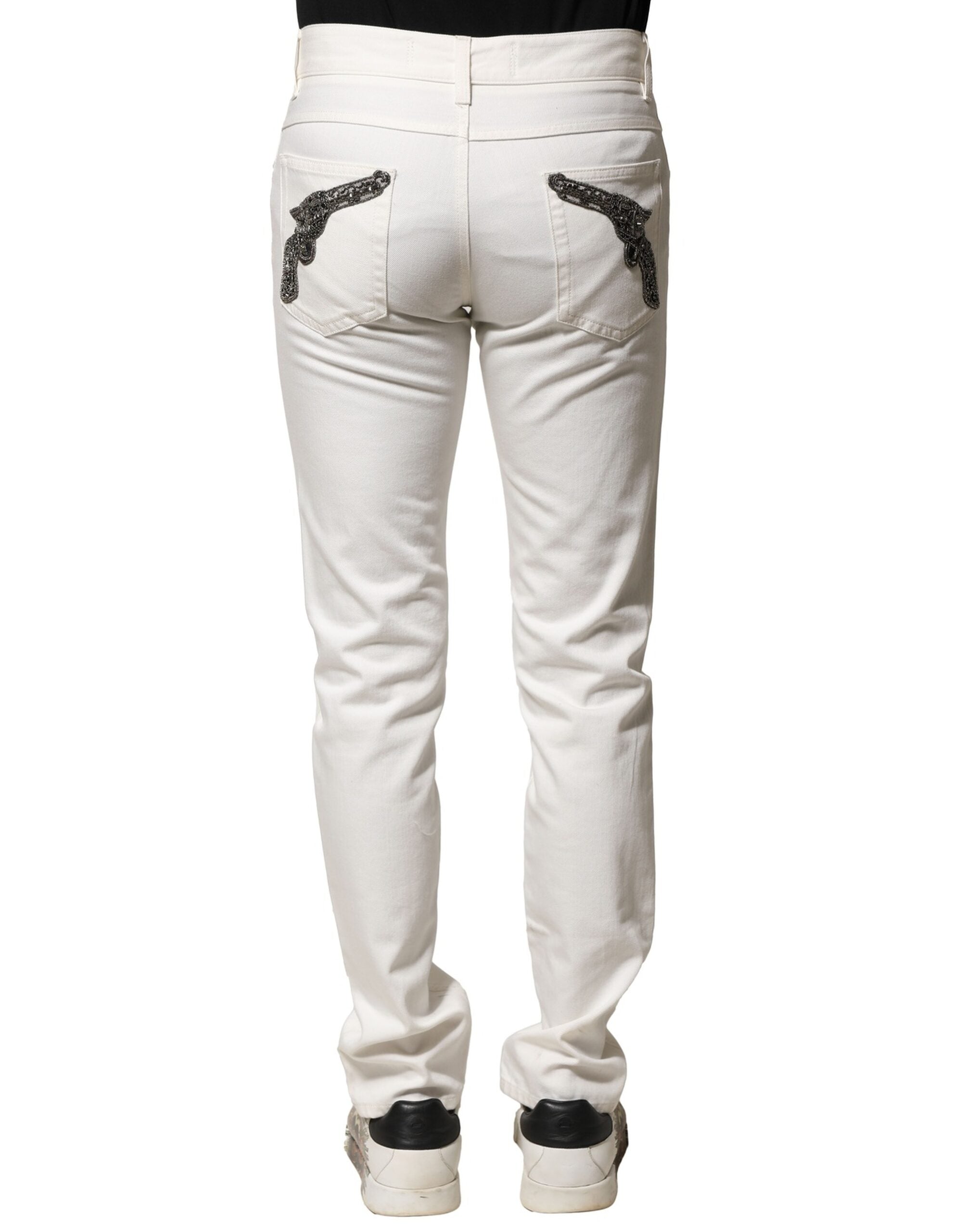 Jean skinny en coton blanc pour homme de la marque Dolce & Gabbana, denim élégant et ajusté.