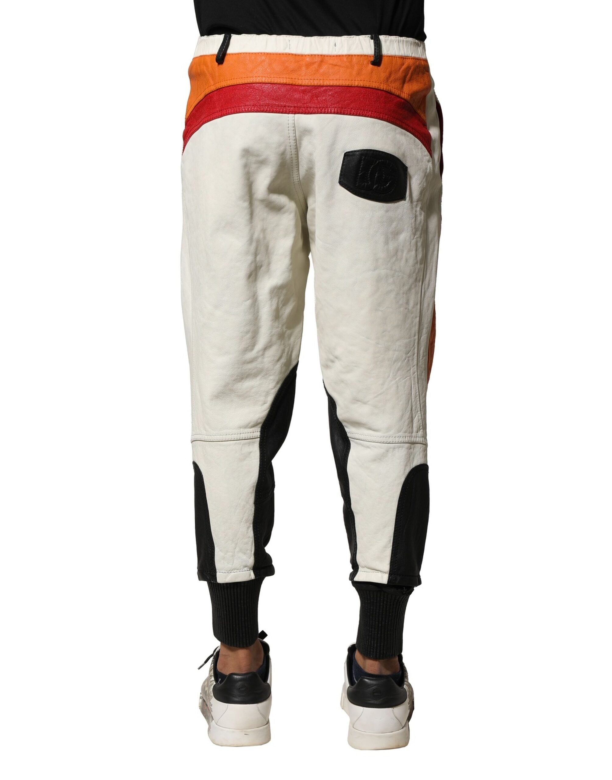 Pantalons pour homme Dolce & Gabbana en cuir d'agneau multicolore, coupe tapered, élégants et modernes.