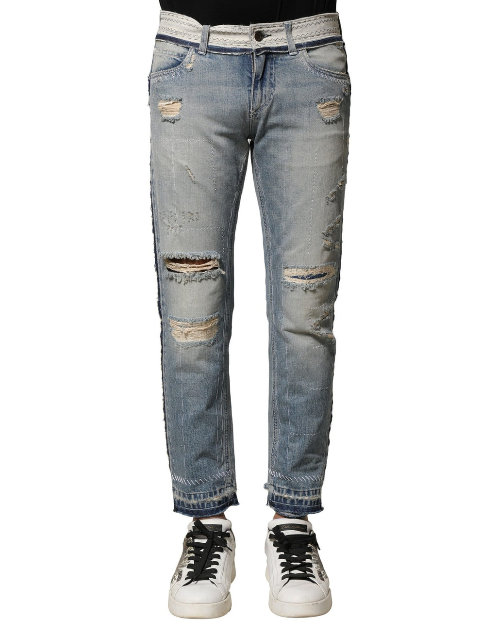 Jeans pour homme Dolce & Gabbana Light Blue en denim droit déchiré, style moderne et tendance.