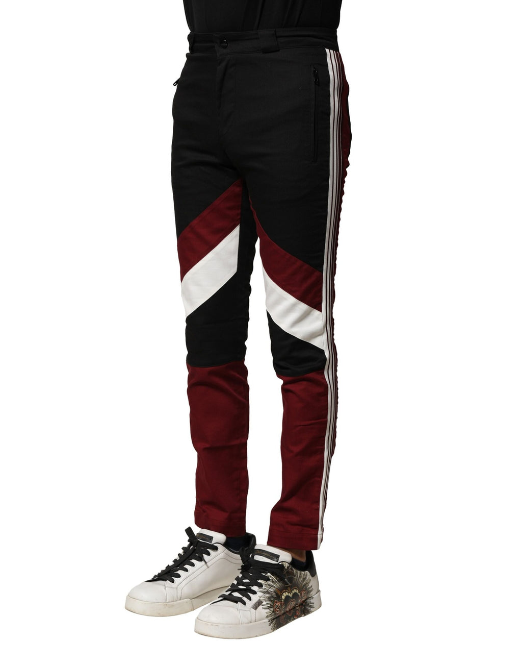 Pantalon jogger multicolore en coton pour homme de Dolce & Gabbana, style décontracté et moderne, visible en détail.