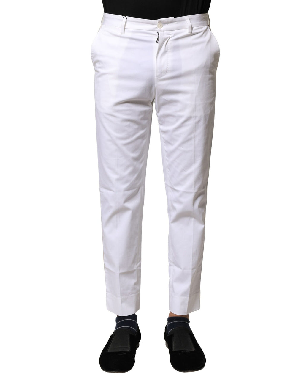 Pantalon droit en coton blanc Dolce & Gabbana pour homme avec logo visible, mode élégante et décontractée.