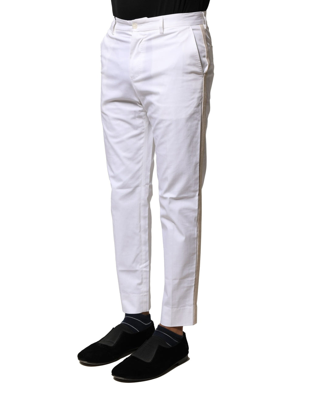Pantalon droit blanc en coton pour homme de Dolce & Gabbana avec logo visible, style élégant et confortable.