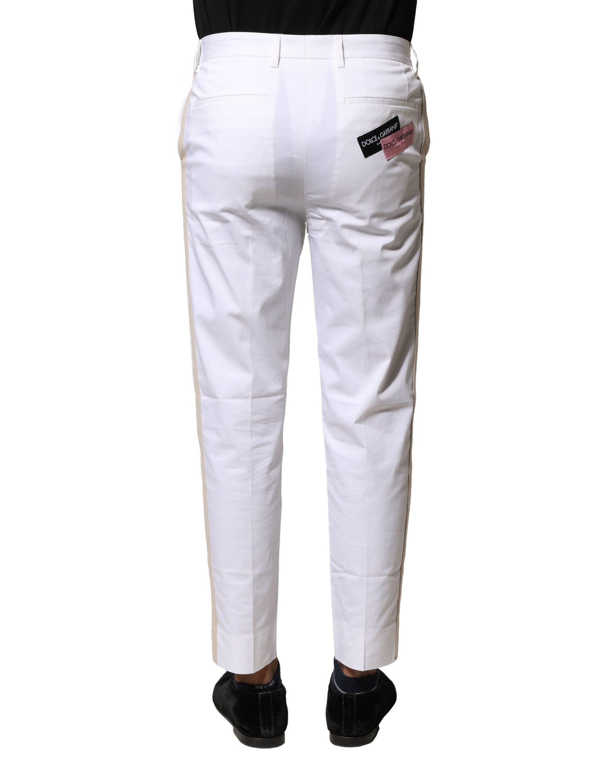 Pantalon droit blanc en coton pour homme de Dolce & Gabbana avec logo visible, aspect élégant et confortable.