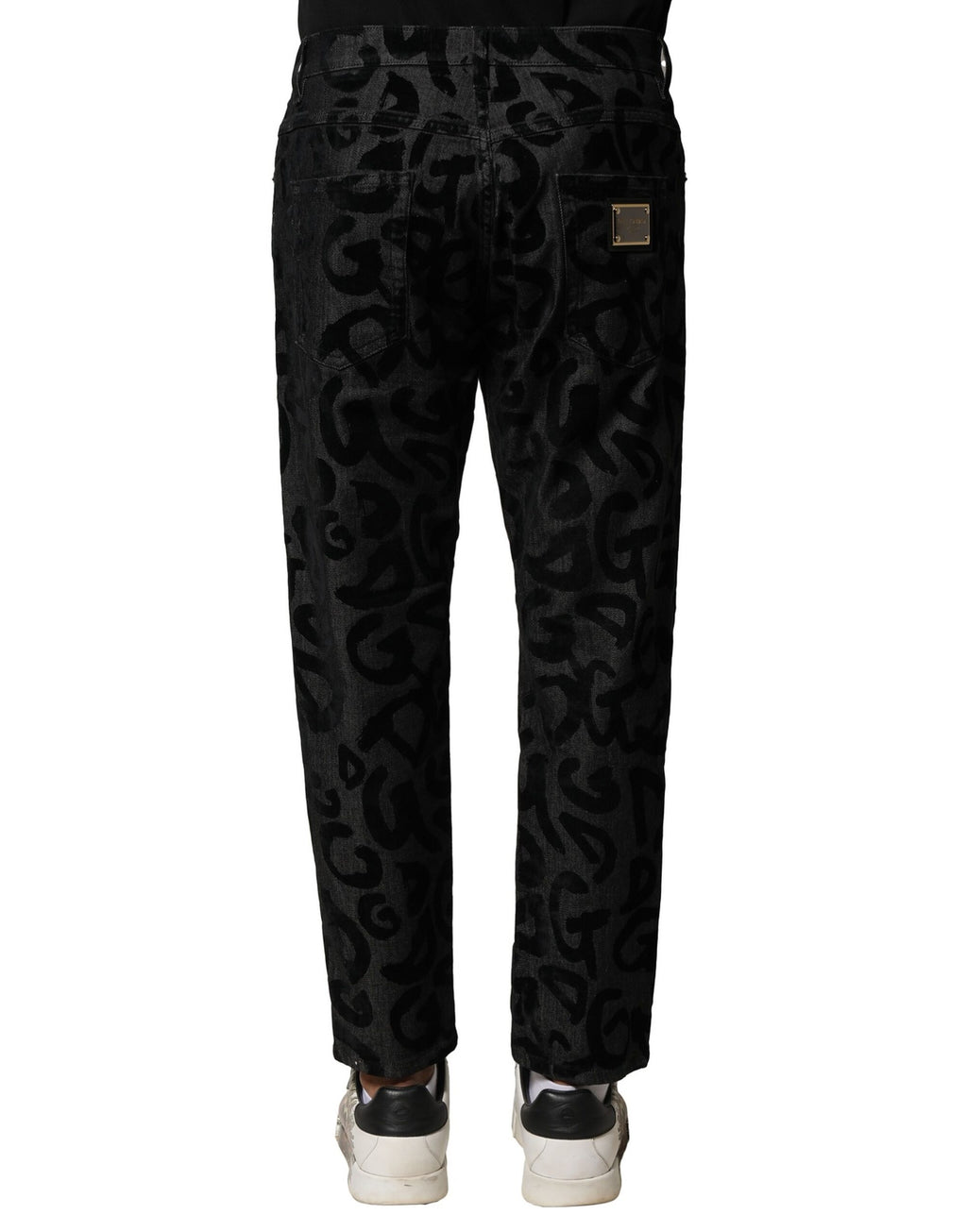 Jeans pour hommes Dolce & Gabbana en coton gris avec logo DG, coupe droite et style denim.