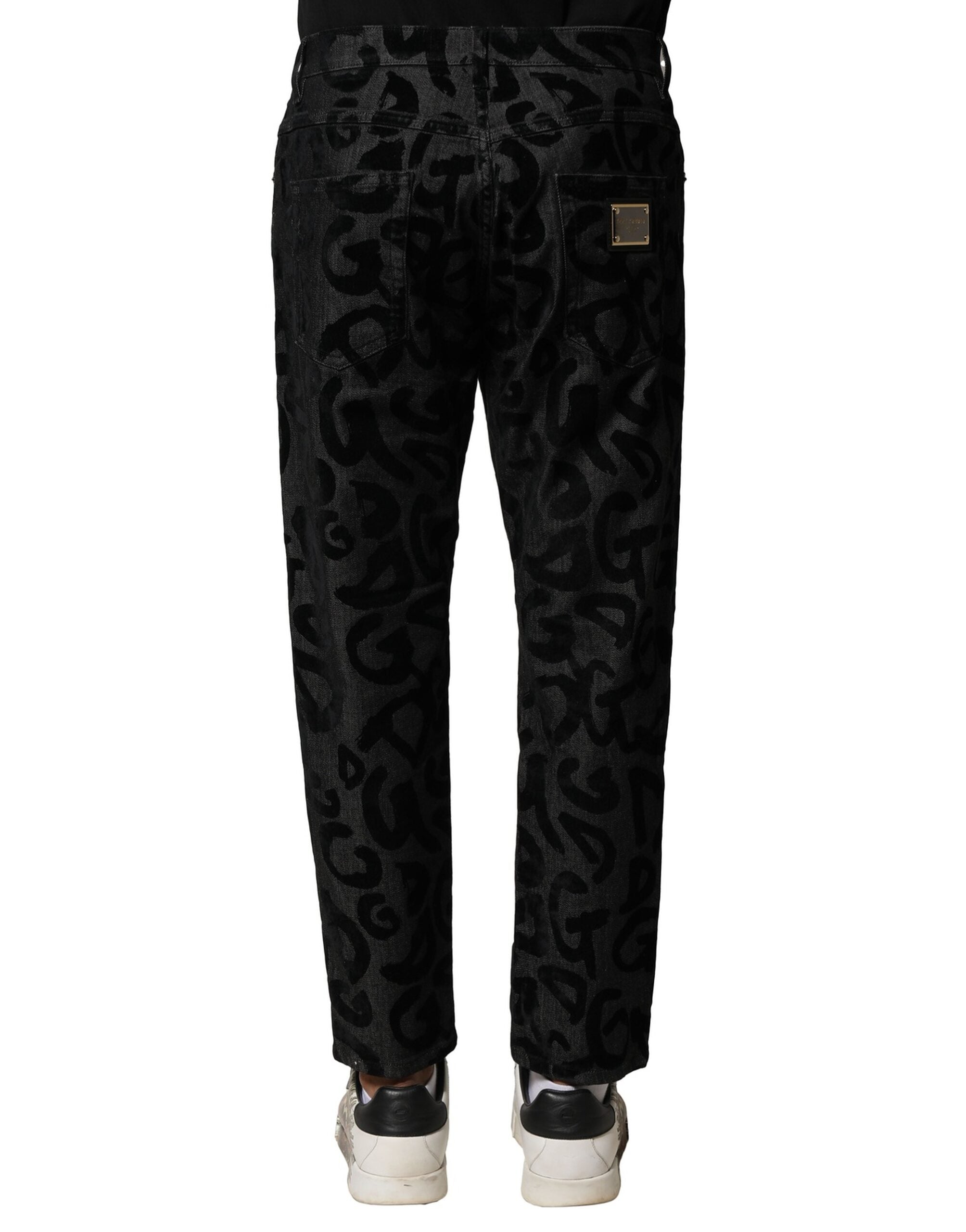 Jeans pour hommes Dolce & Gabbana en coton gris avec logo DG, coupe droite et style denim.