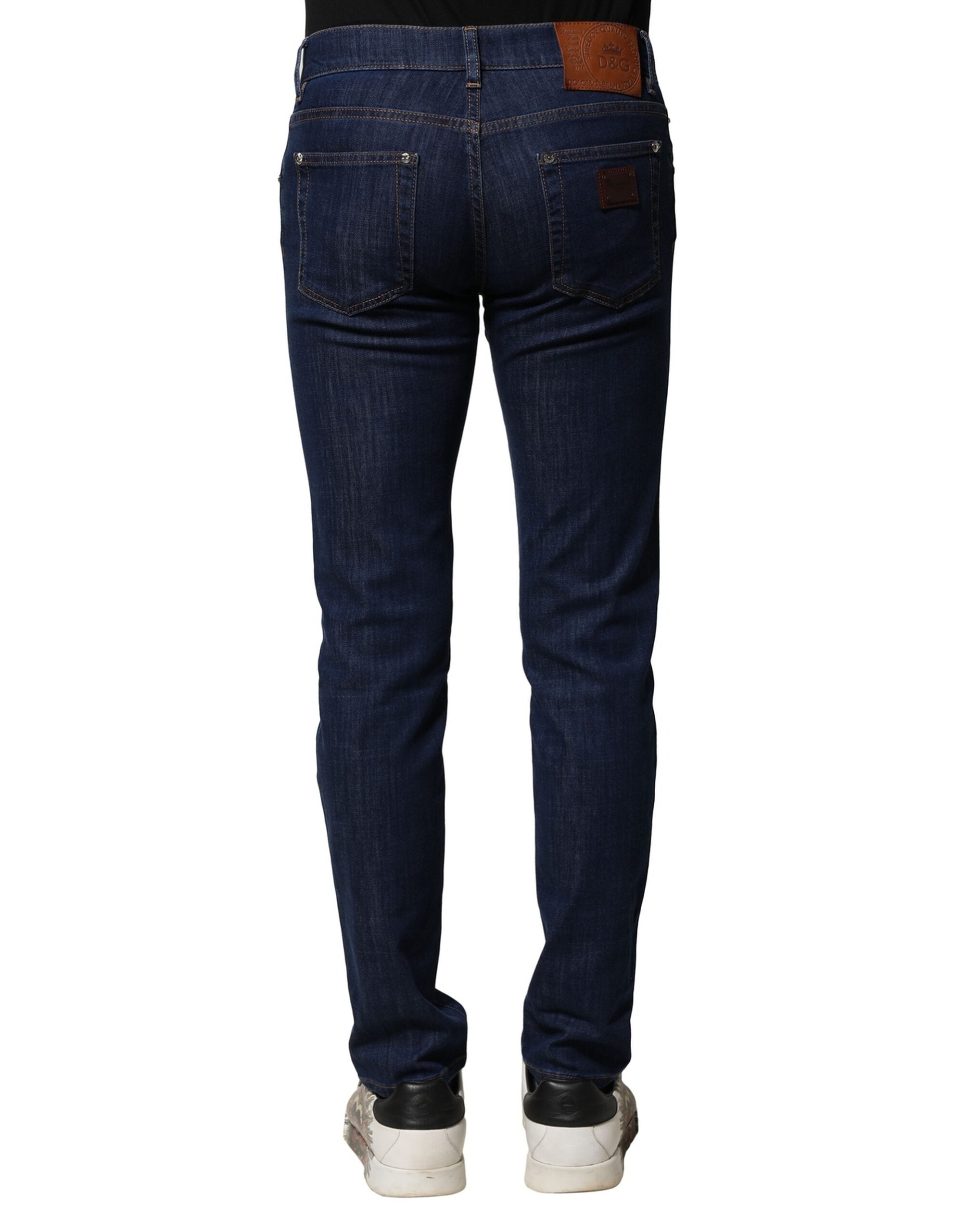 Jeans skinny homme en coton stretch bleu de Dolce & Gabbana, coupe ajustée et détails classiques.