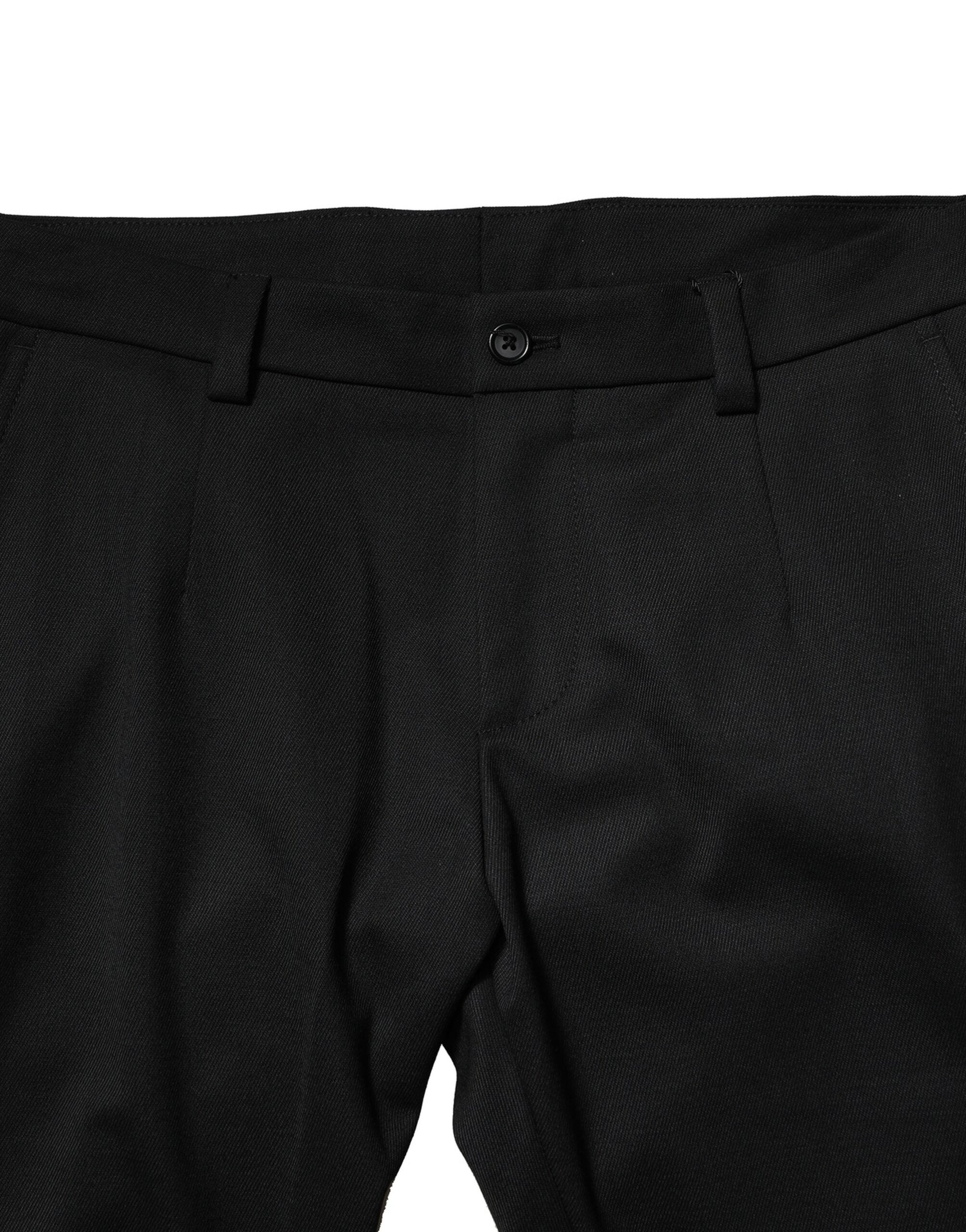 Pantalon homme en laine noire Dolce & Gabbana, coupe skinny, taille mi-haute, élégance moderne.