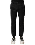 Pantalon homme Dolce & Gabbana en coton noir et gris, coupe tapered, style élégant et moderne.