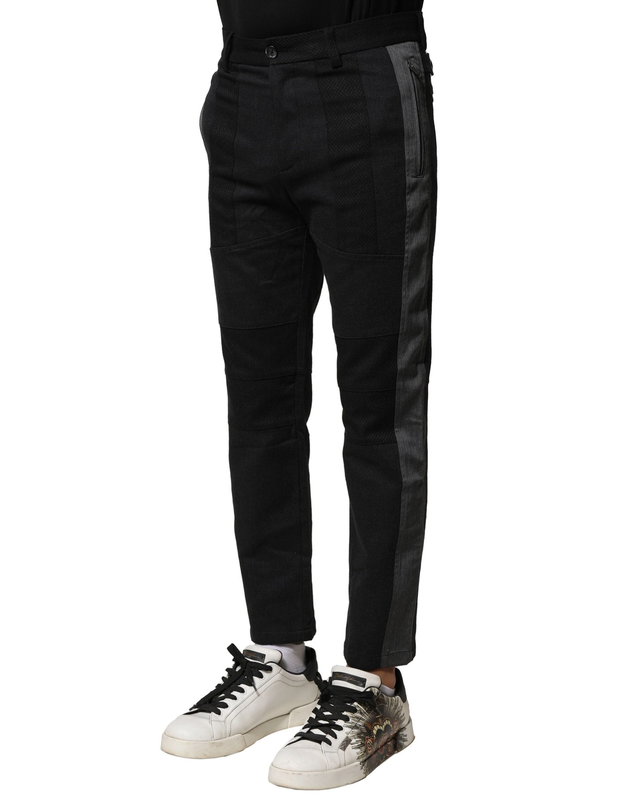 Pantalons homme en coton noir et gris de coupe tapered de Dolce & Gabbana, style élégant et moderne.