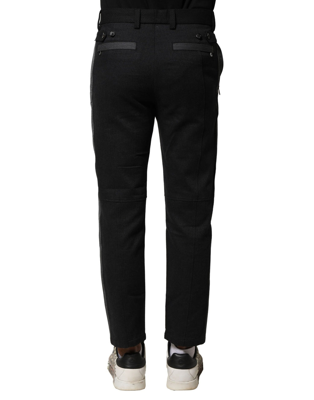 Pantalon pour homme Dolce & Gabbana en coton noir et gris, coupe tapered, style élégant et moderne.