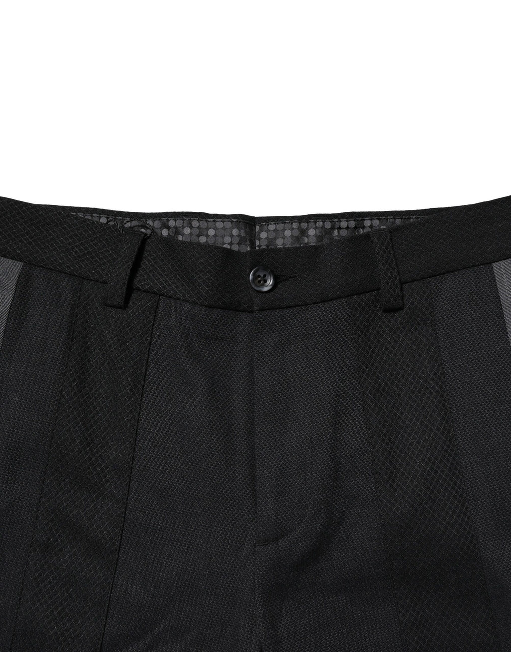 Pantalons pour hommes Dolce & Gabbana en coton noir et gris, coupe tapered, détails élégants, vue de face.