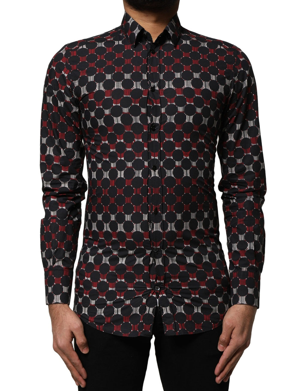 Chemise à manches longues Dolce & Gabbana en coton multicolore avec détails dorés, élégante et tendance.