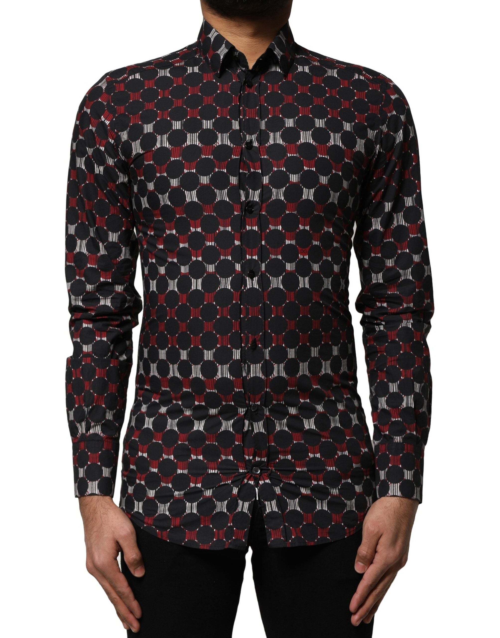Chemise à manches longues Dolce & Gabbana en coton multicolore avec détails dorés, élégante et tendance.