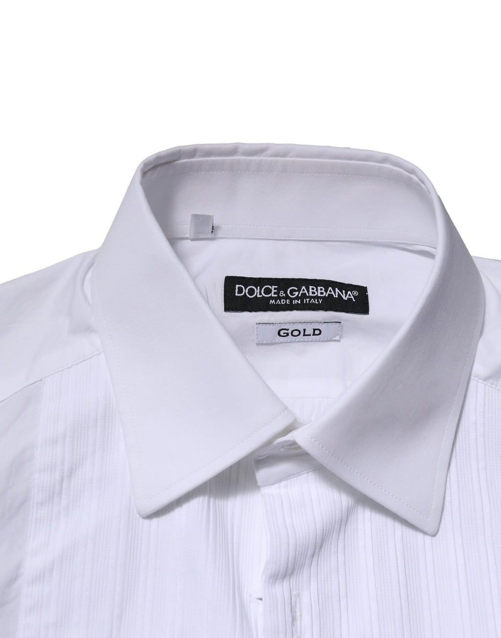 Chemise formelle Dolce & Gabbana en coton popeline blanc avec détails dorés, élégante et sophistiquée.