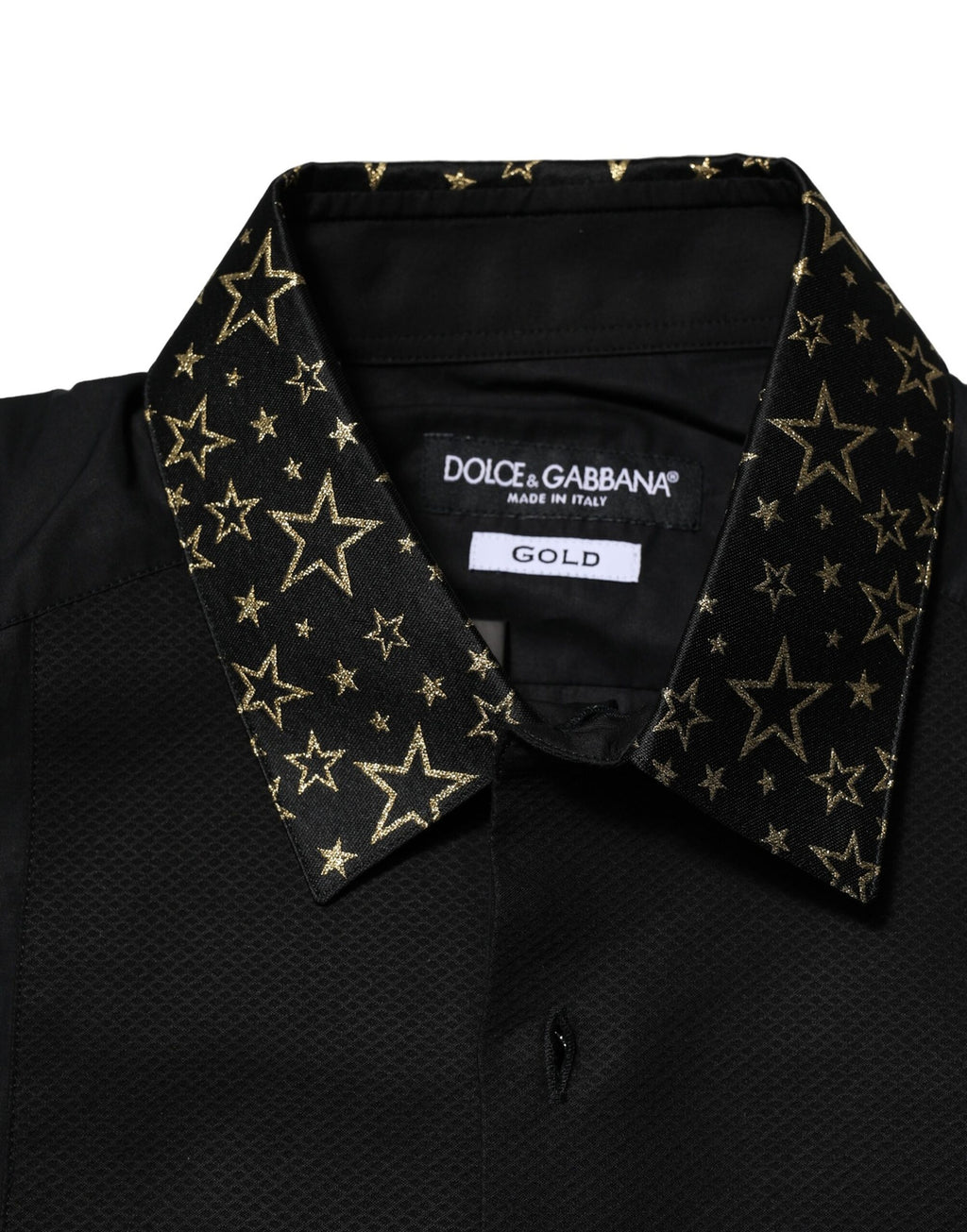 Chemise Dolce & Gabbana en coton noir à manches longues avec détails dorés, élégante et sophistiquée.