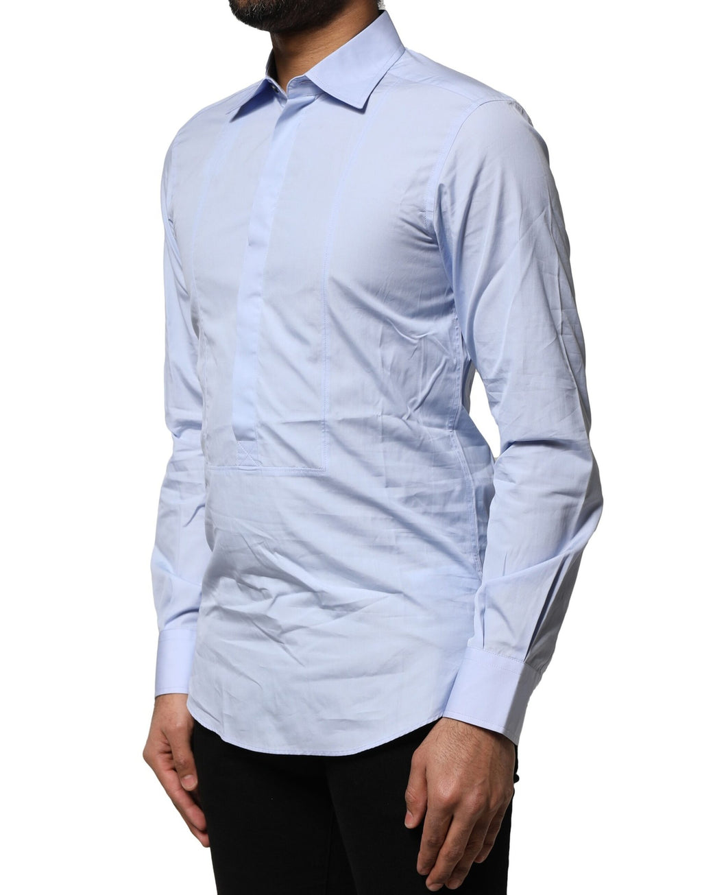 Chemise en coton à manches longues Dolce & Gabbana Light Blue, élégante blouse pour homme, détails raffinés et coupe classique.