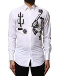 Chemise blanche Dolce & Gabbana avec broderies dorées détaillées et élégantes, vue de face avec col classique.