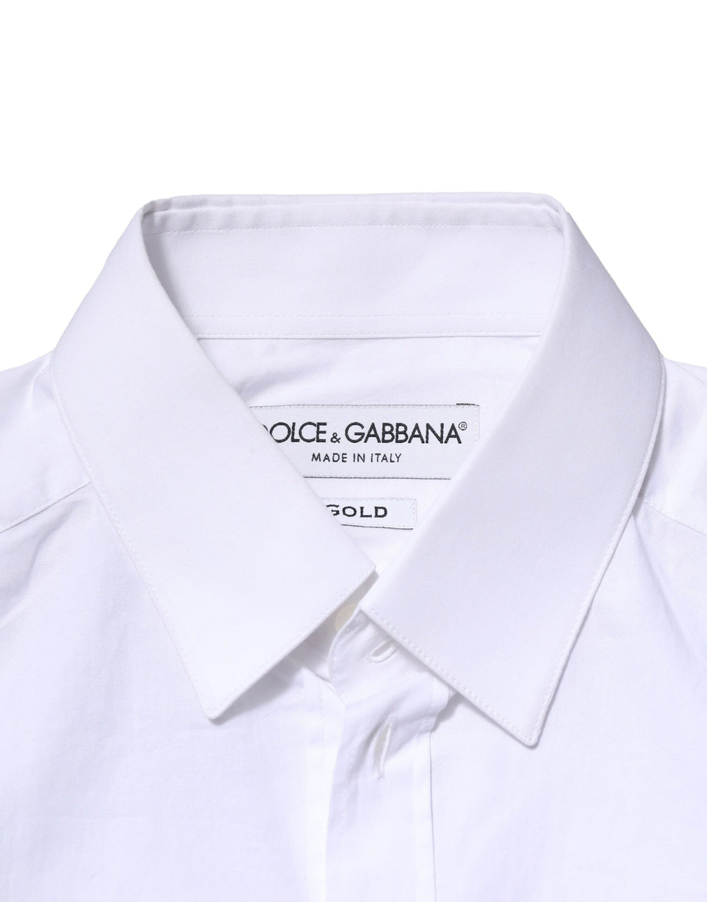Chemise blanche en coton Dolce & Gabbana à manches longues avec détails dorés, élégante et sophistiquée.