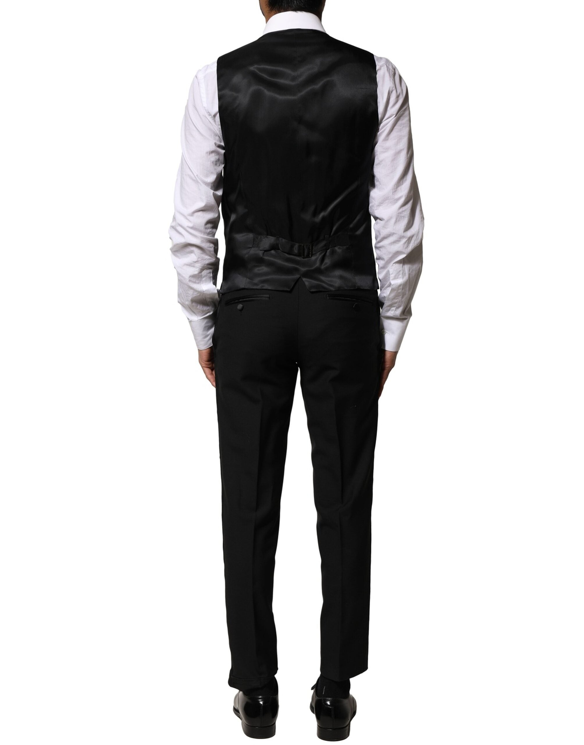 Costume trois pièces Dolce & Gabbana en laine noire, à simple boutonnage, vue de face.