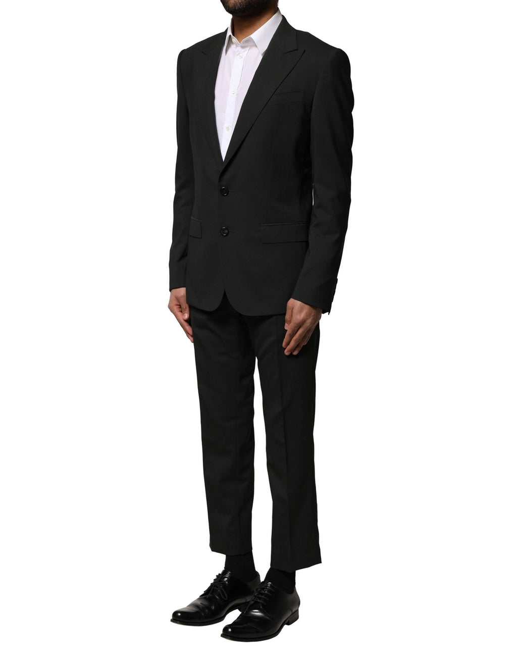 Costume en laine noire Dolce & Gabbana à deux pièces, veste croisée simple boutonnage, élégant et sophistiqué.