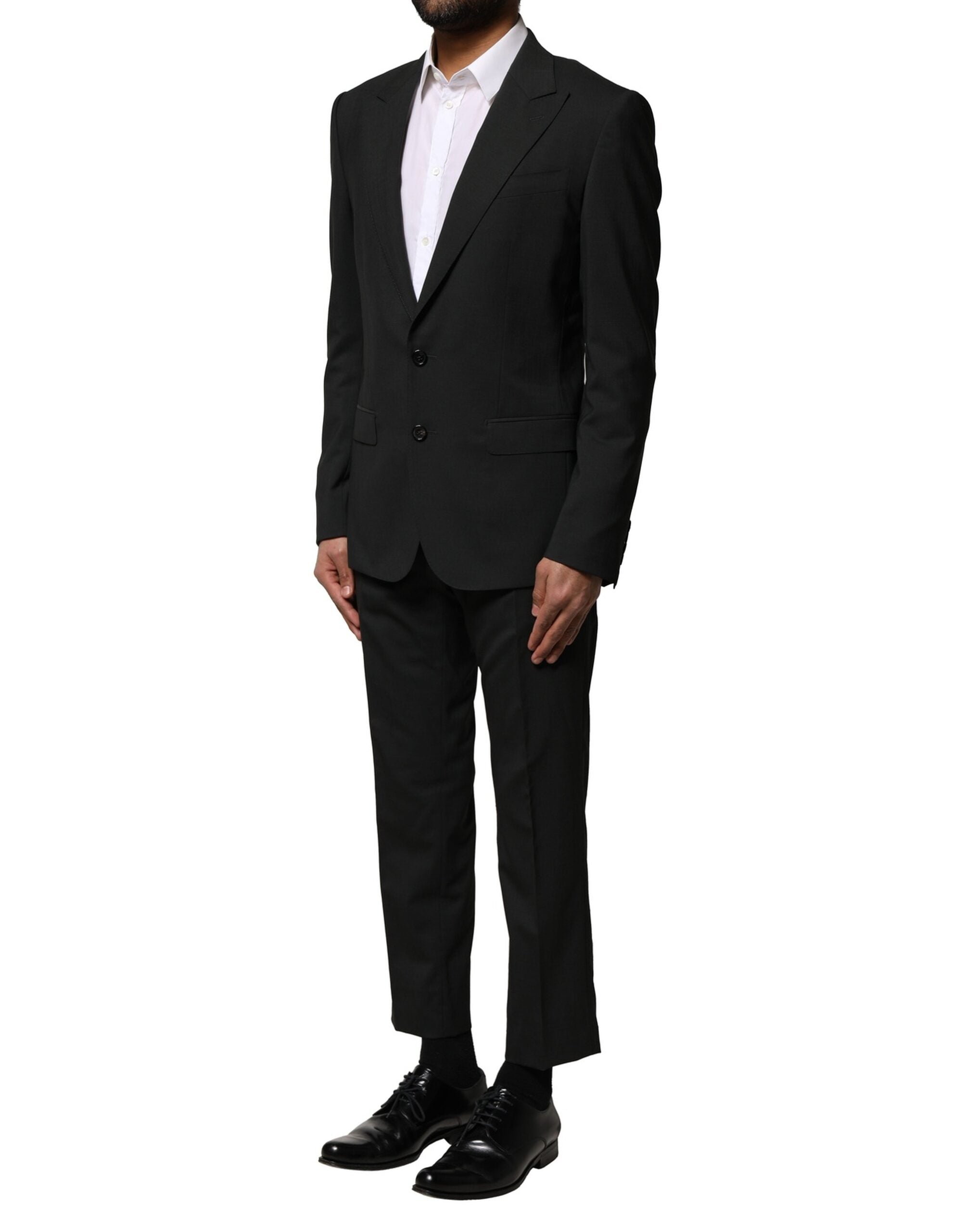 Costume en laine noire Dolce & Gabbana à deux pièces, veste croisée simple boutonnage, élégant et sophistiqué.