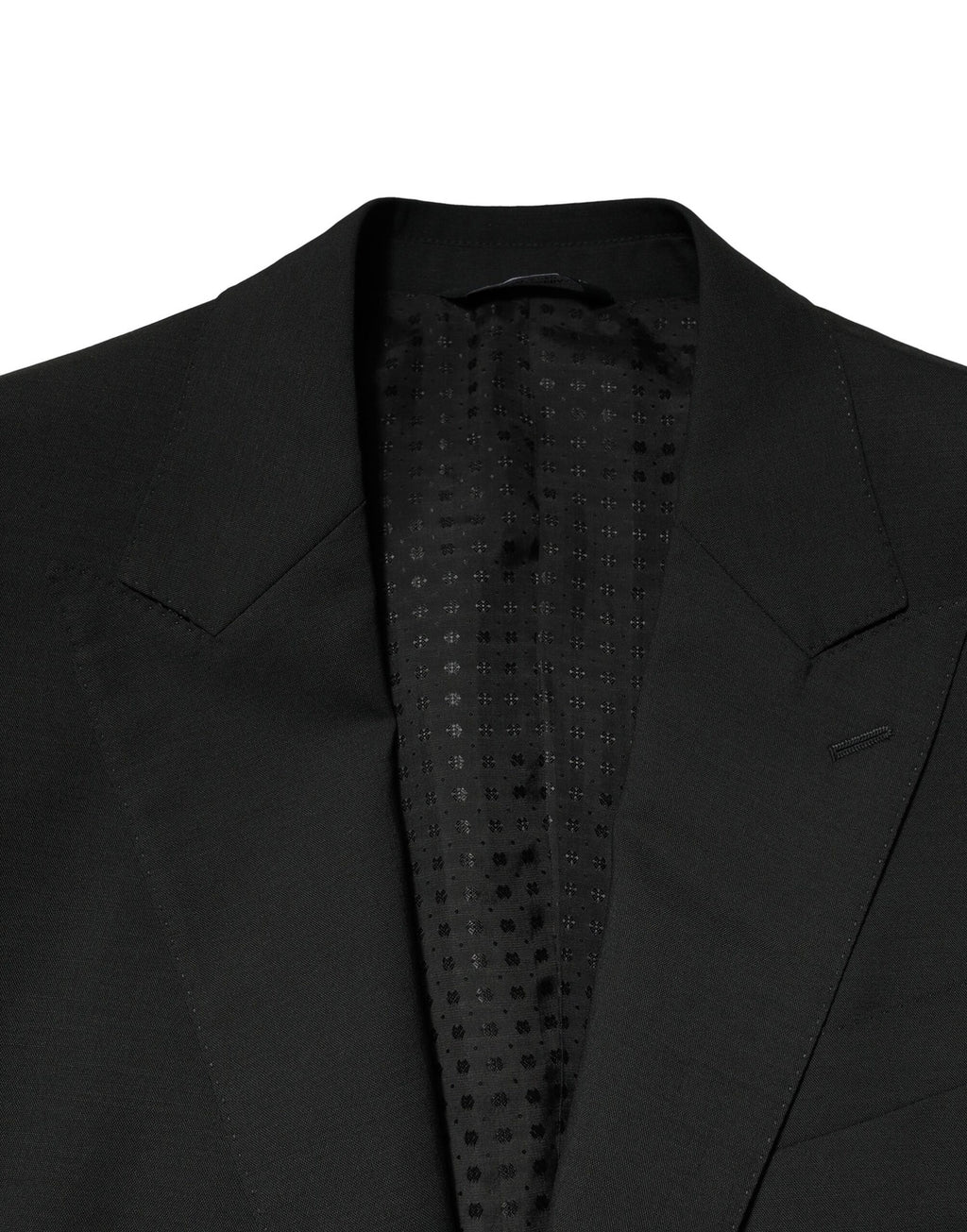 Costume en laine noir Dolce & Gabbana à 2 pièces, style croisé avec veste et pantalon élégants.