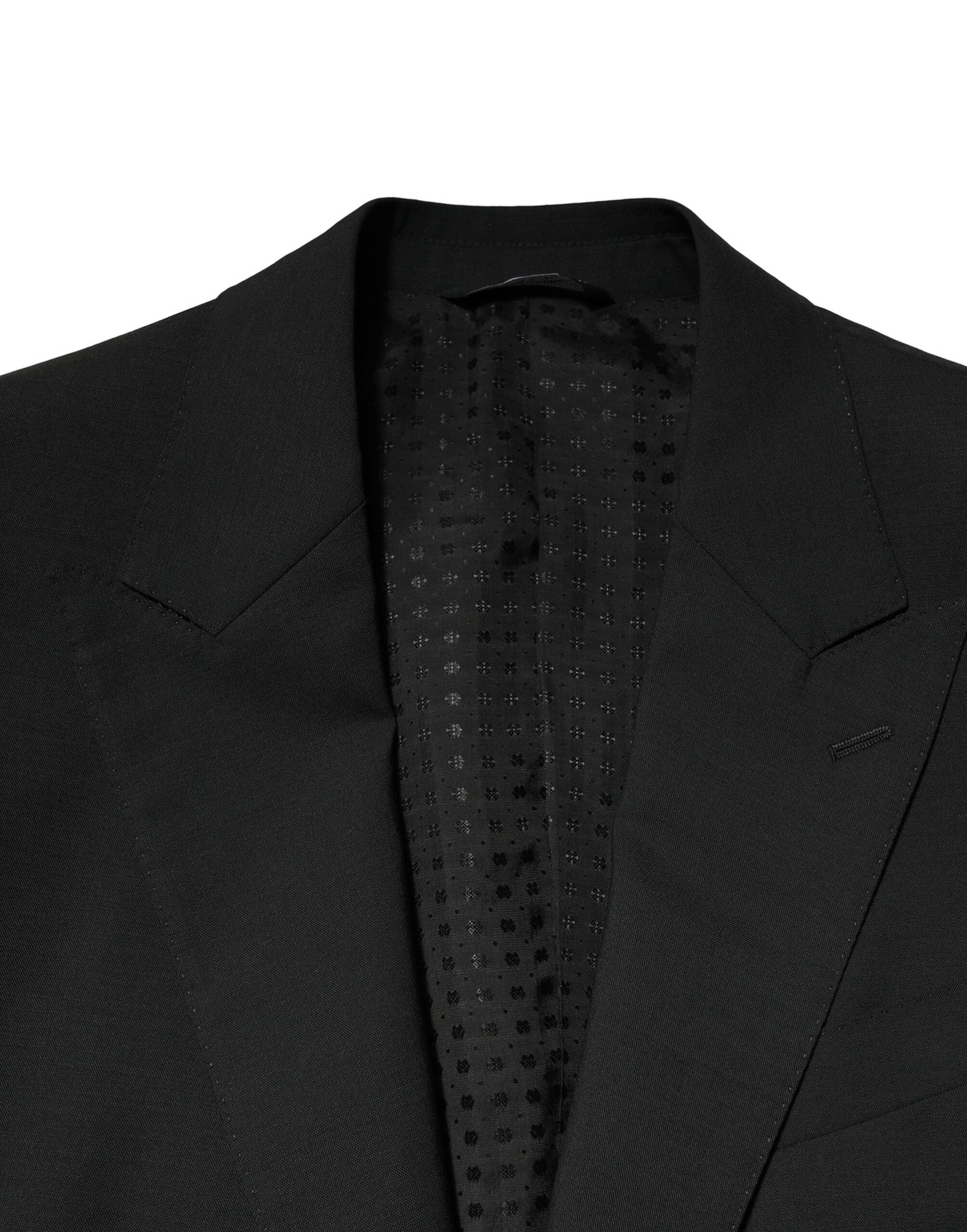 Costume en laine noir Dolce & Gabbana à 2 pièces, style croisé avec veste et pantalon élégants.