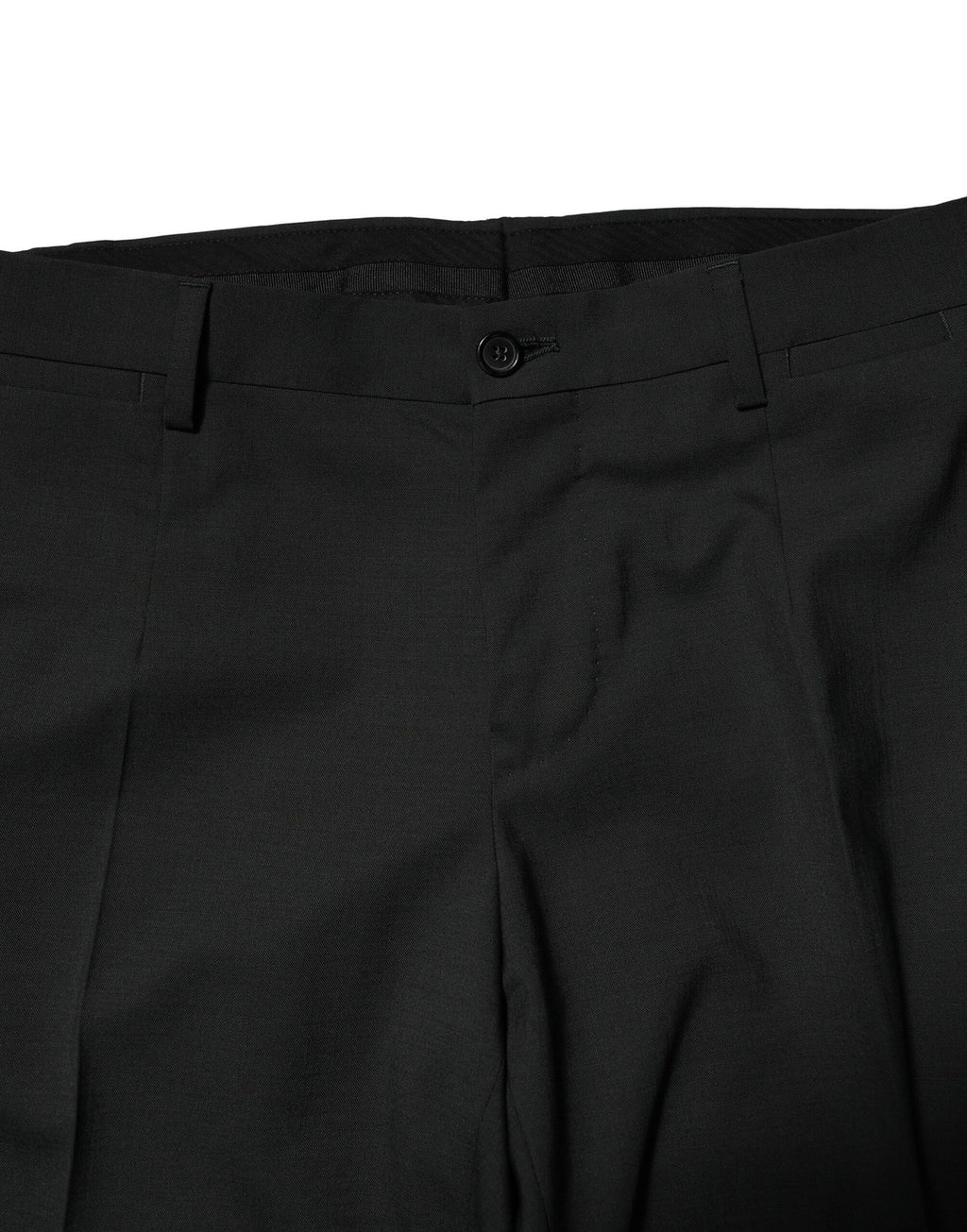 Costume deux pièces en laine noire Dolce & Gabbana, veste à un bouton et pantalon assorti, élégant et classique.