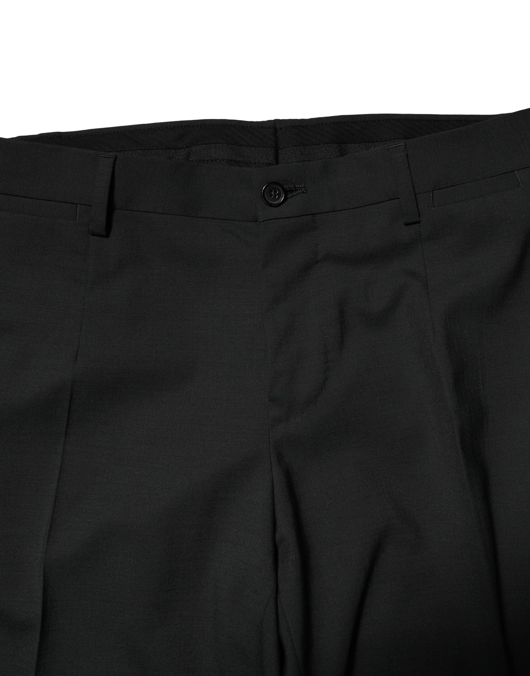 Costume deux pièces en laine noire Dolce & Gabbana, veste à un bouton et pantalon assorti, élégant et classique.
