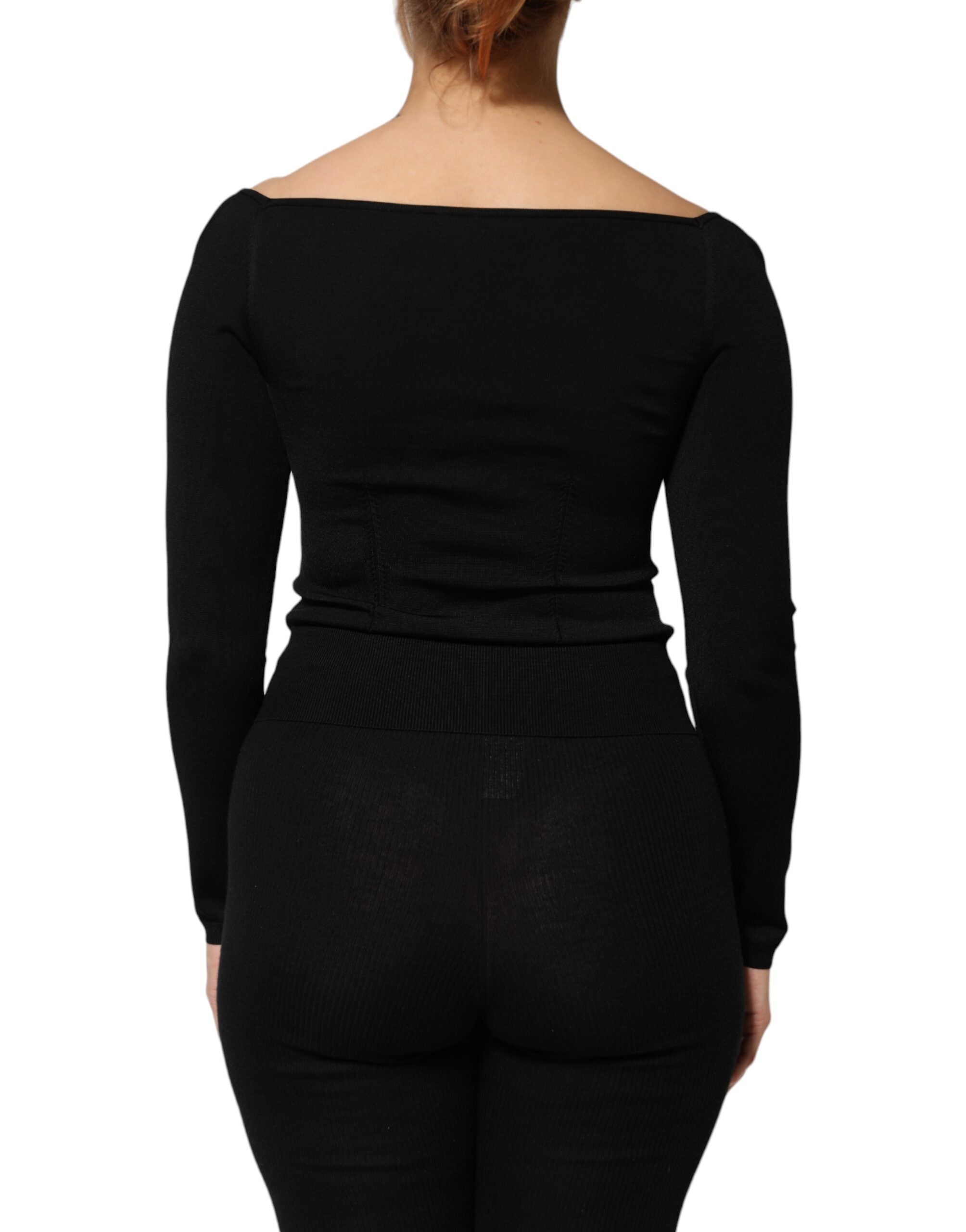 Blouse Dolce & Gabbana en viscose noire à manches longues, style pull-over élégant et fluide.