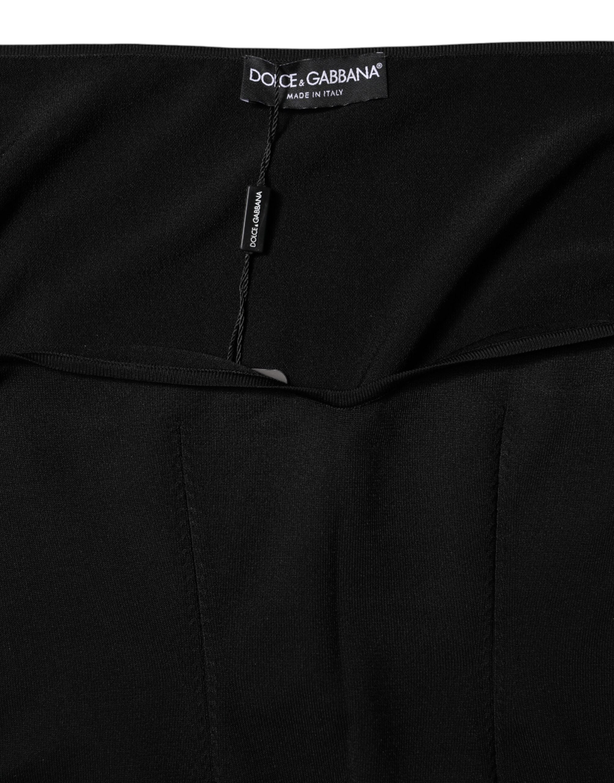 Blouse noire Dolce & Gabbana en viscose à manches longues, style élégant et moderne, vue de face.
