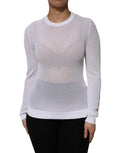Pull-over blanc Dolce & Gabbana à manches longues et col rond, image montrant la texture douce et le style élégant du haut.