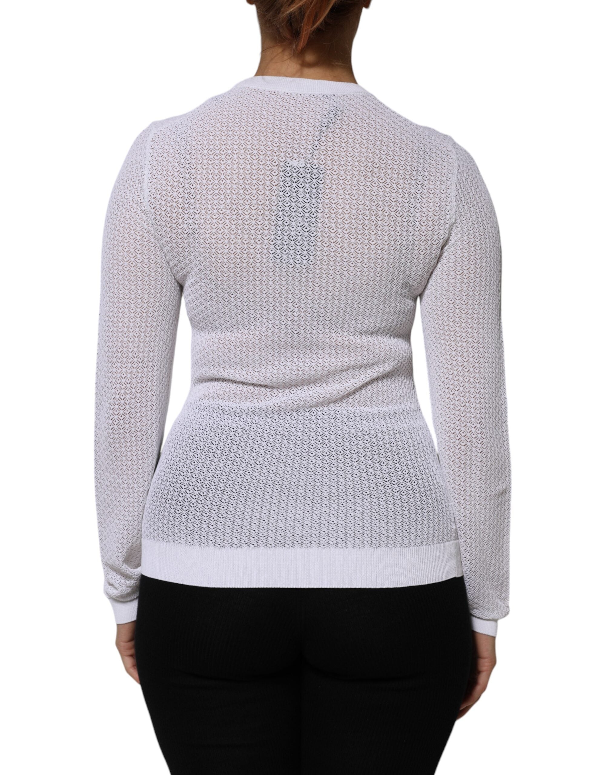 Pull-over blanc Dolce & Gabbana à col rond et manches longues, style élégant et confort intemporel.