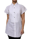 Haut blanc en coton à col avec manches courtes de Dolce & Gabbana, détail élégant et tissu doux visible sur l'image.
