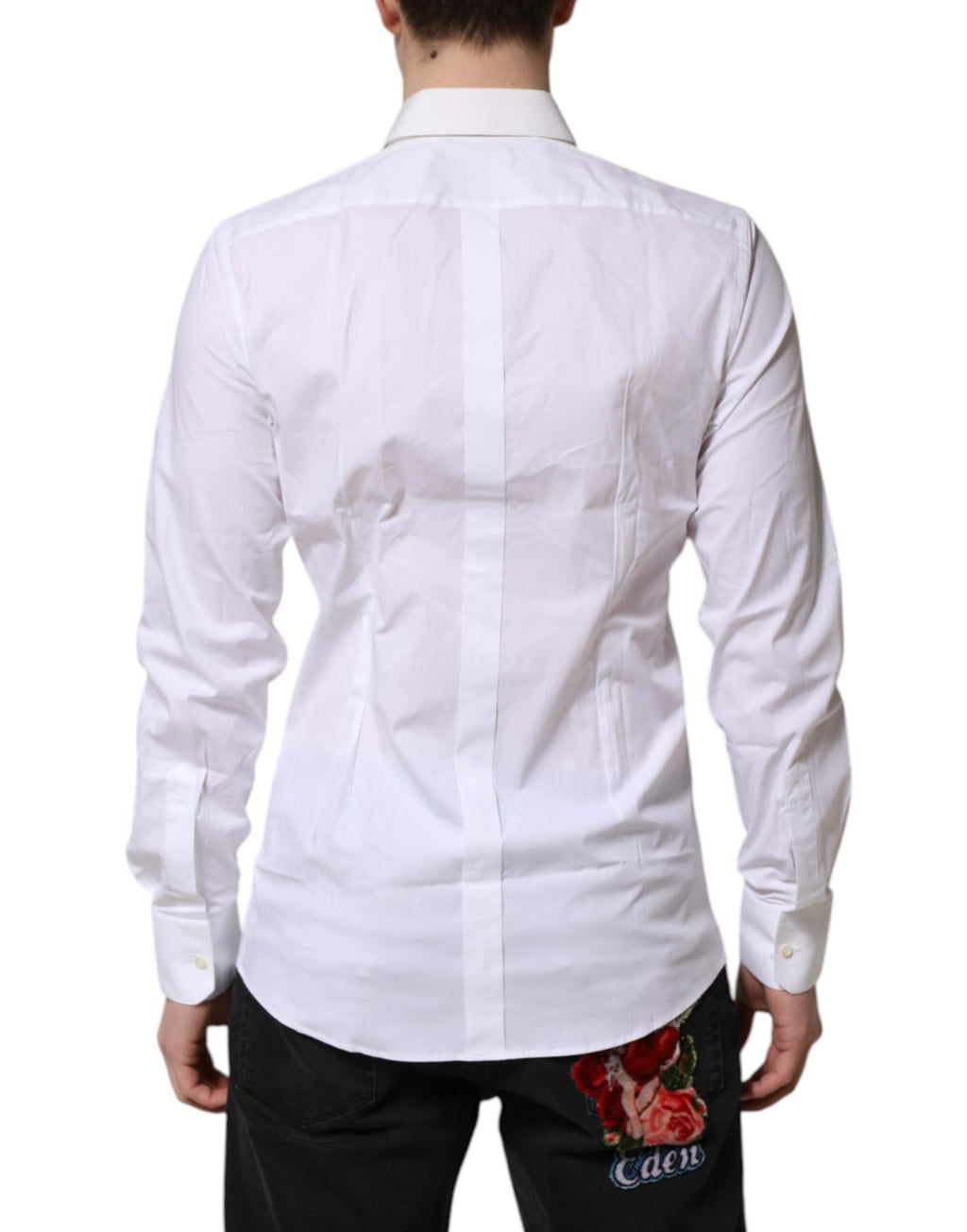 Chemise blanche Dolce & Gabbana en coton avec col, style élégant et sophistiqué, vue de face.