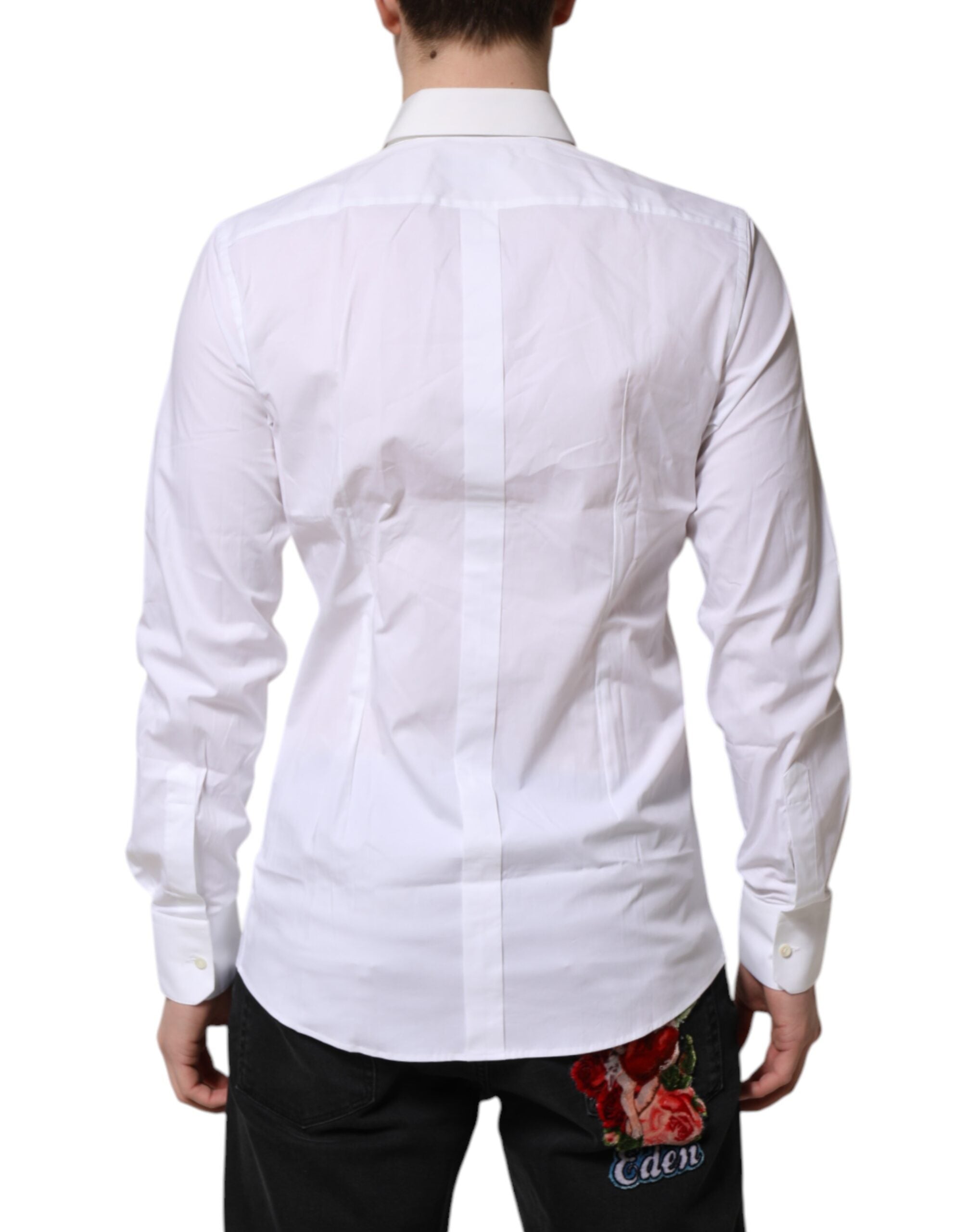 Chemise blanche Dolce & Gabbana en coton avec col, style élégant et sophistiqué, vue de face.