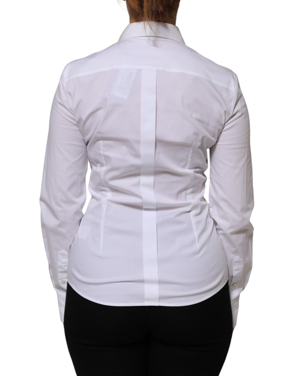 Chemise blanche en coton à col avec manches longues de Dolce & Gabbana, vue de face.