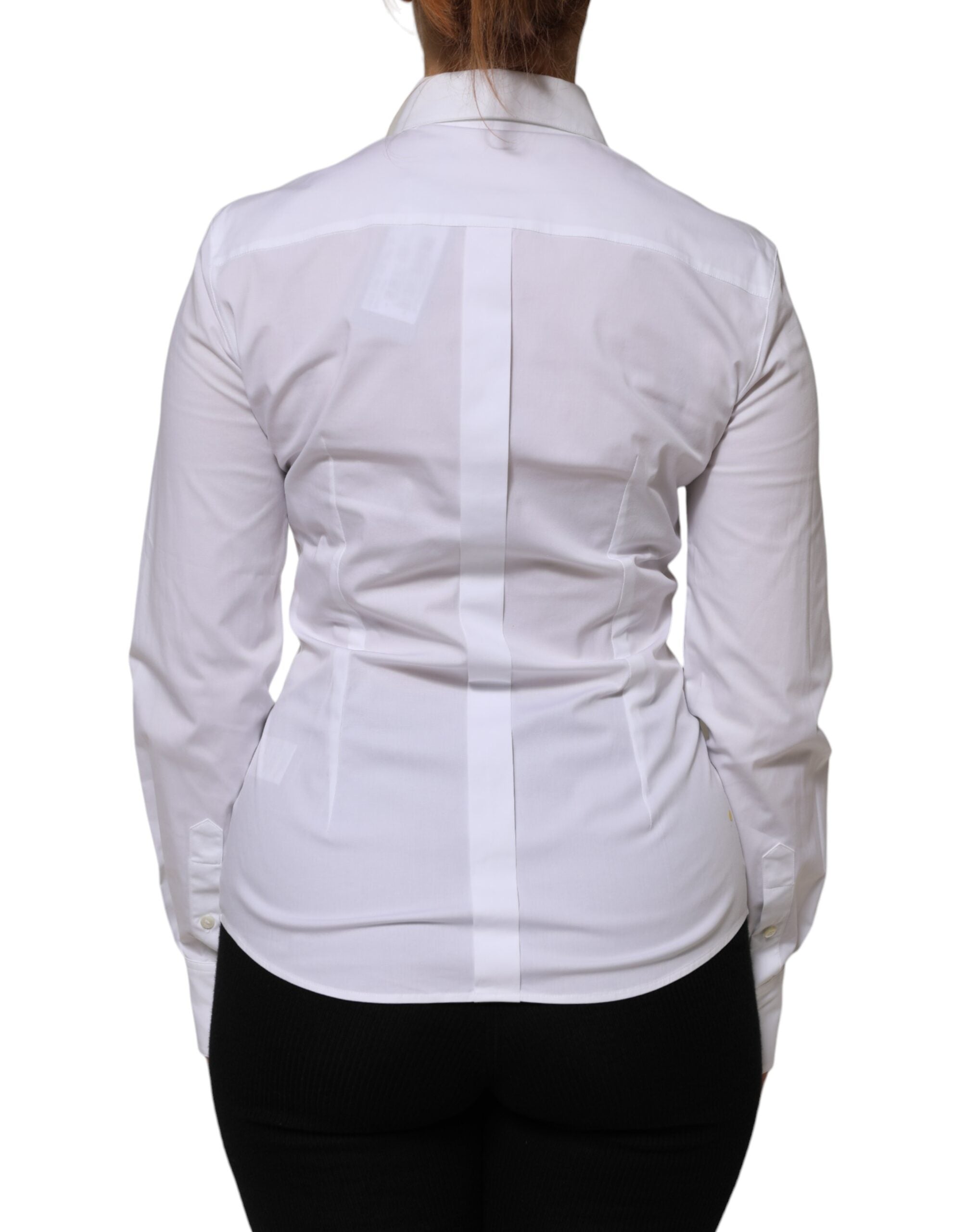 Chemise blanche en coton à col avec manches longues de Dolce & Gabbana, vue de face.