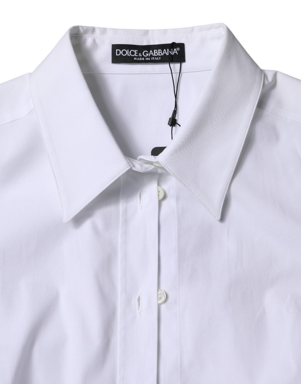 Chemise blanche en coton Dolce & Gabbana à col et manches longues, élégante et classique, visible avec détails de couture.