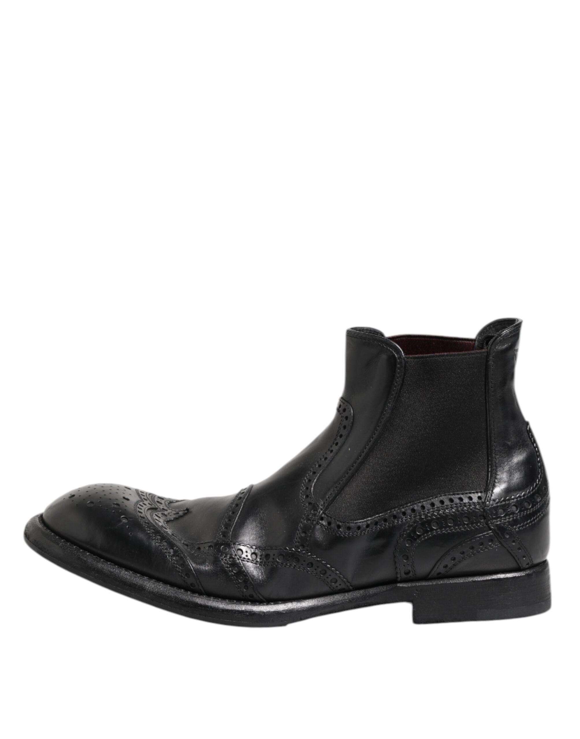 Chaussures bottines en cuir noir Dolce & Gabbana, chaussures à enfiler élégantes pour femmes.