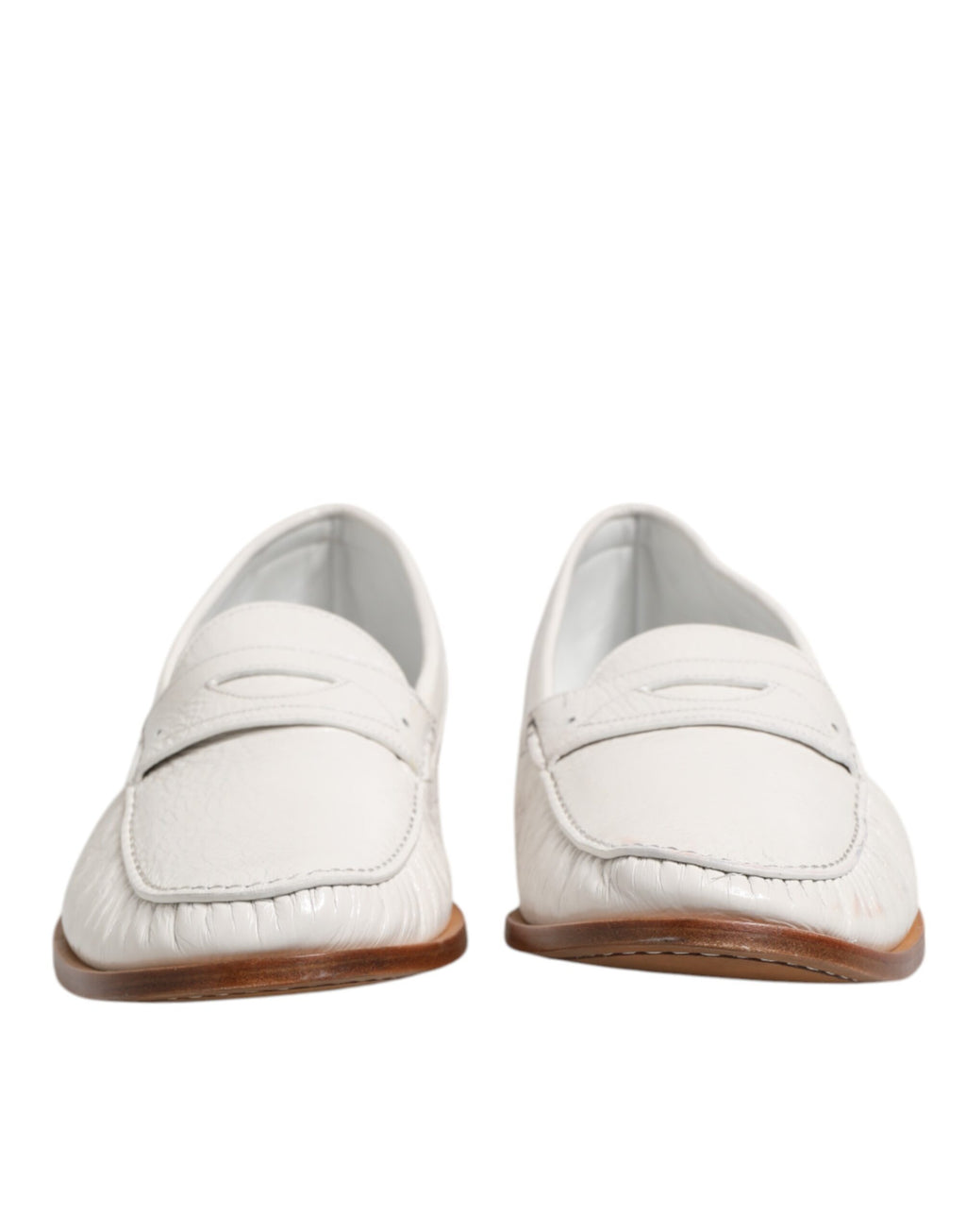 Mocassins en cuir blanc Dolce & Gabbana, chaussures slip-on élégantes pour homme avec finition soignée.