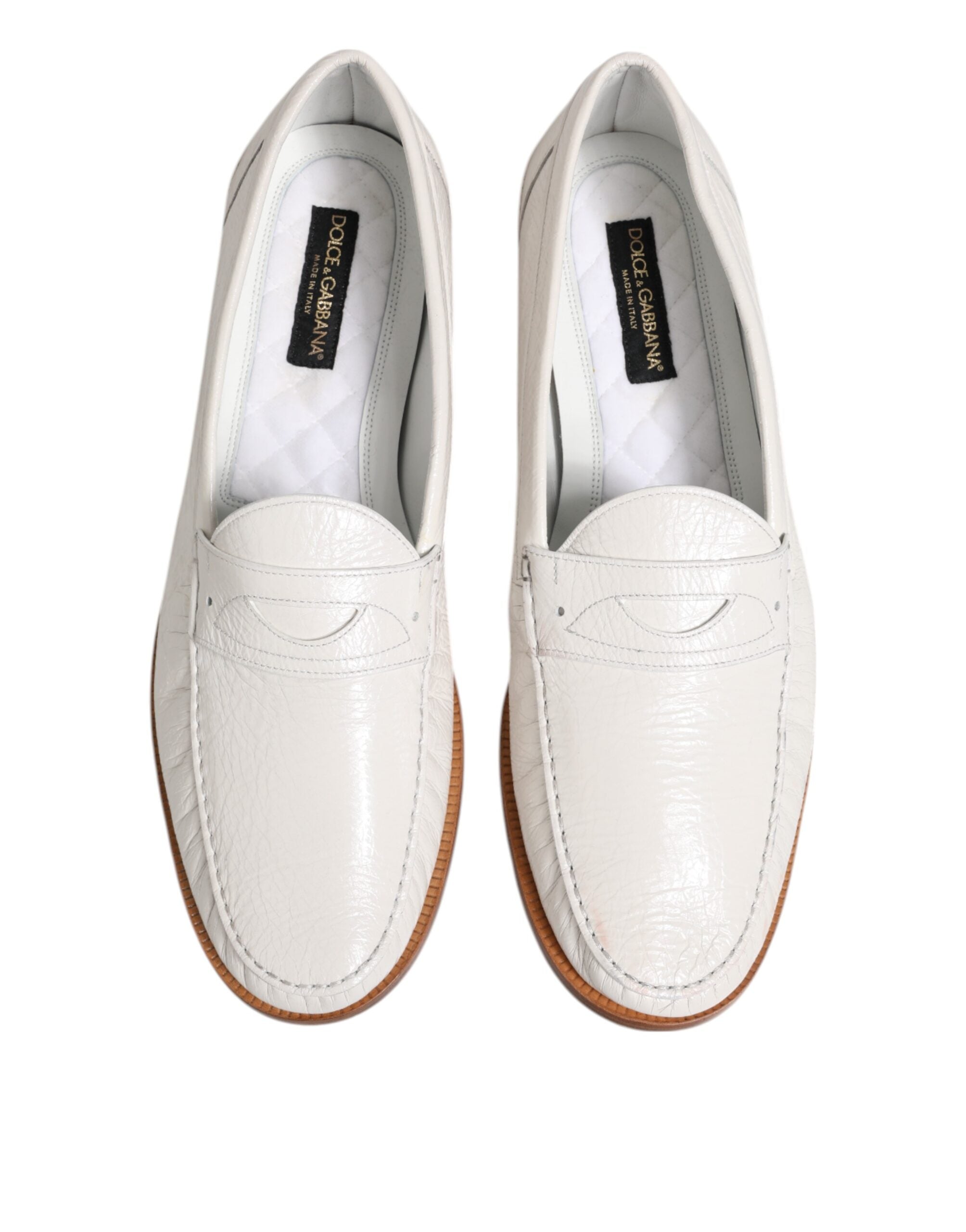 Mocassins en cuir blanc Dolce & Gabbana, chaussures slip-on élégantes et confortables pour homme.