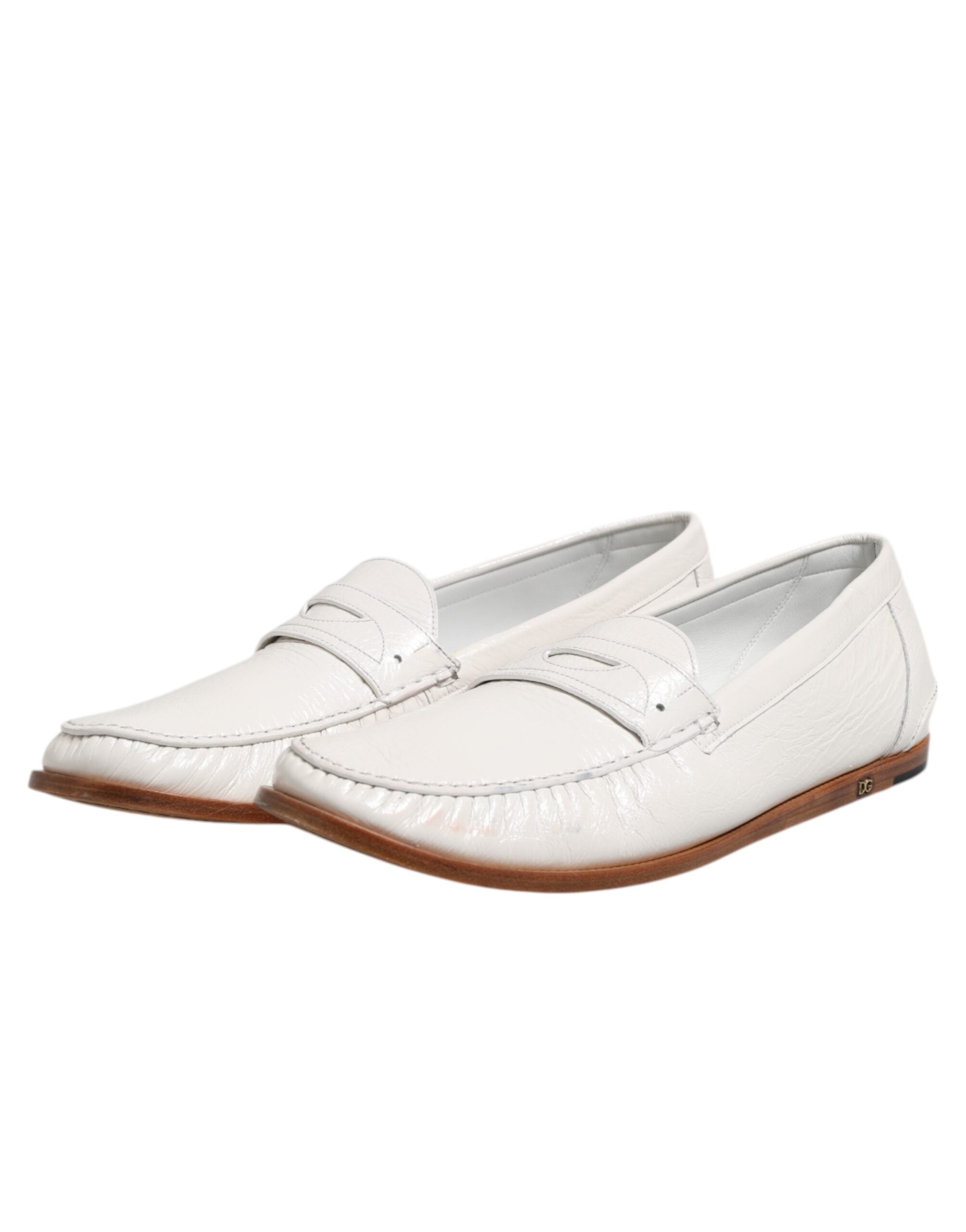 Chaussures mocassins en cuir blanc Dolce & Gabbana, chaussures slip-on élégantes pour hommes.
