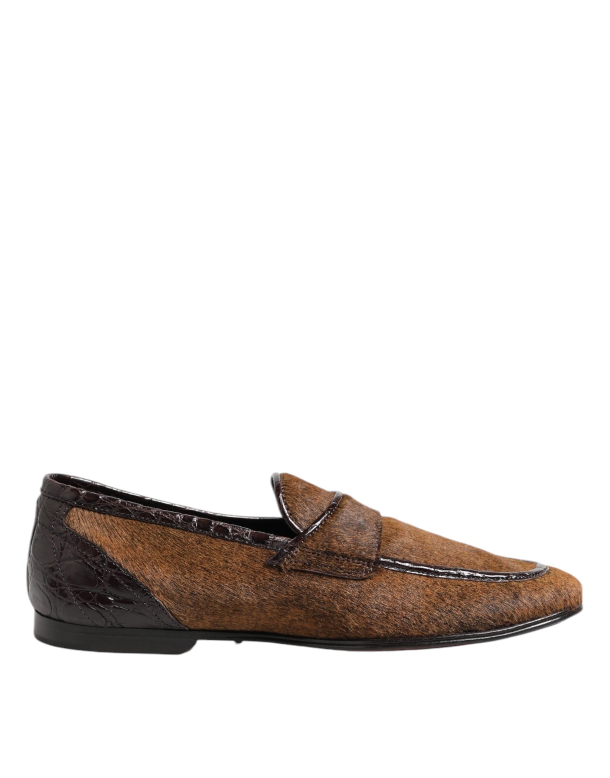 Chaussures homme Dolce & Gabbana mocassins en cuir marron, slip-on, chaussures de ville élégantes en cuir pour homme.