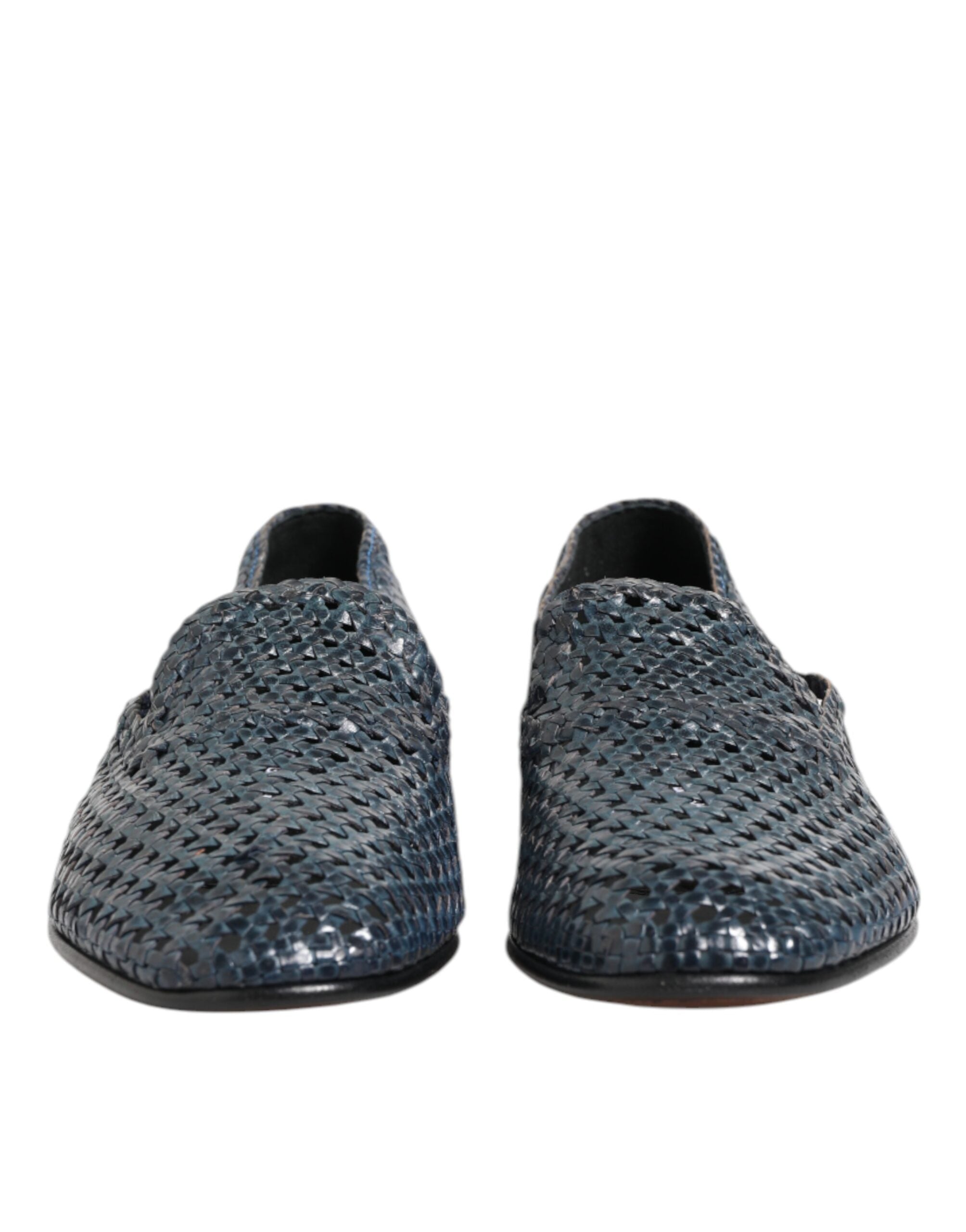 Chaussures mocassins Dolce & Gabbana en cuir tissé bleu, slip-on élégants pour homme.
