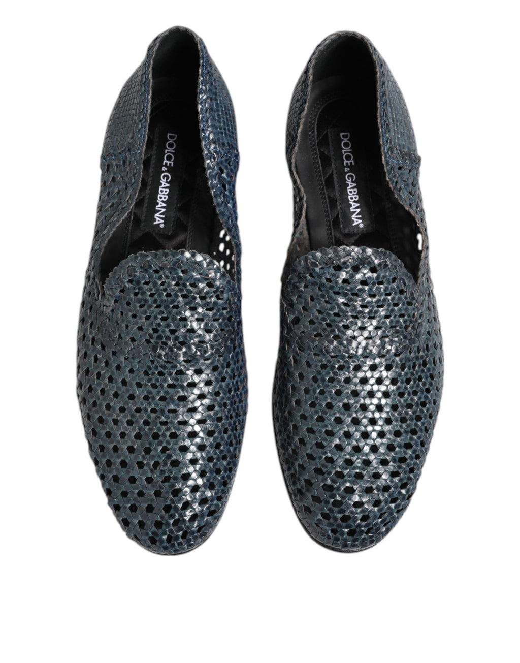 Mocassins en cuir tissé bleu Dolce & Gabbana pour homme, chausson slip-on élégant et confortable.