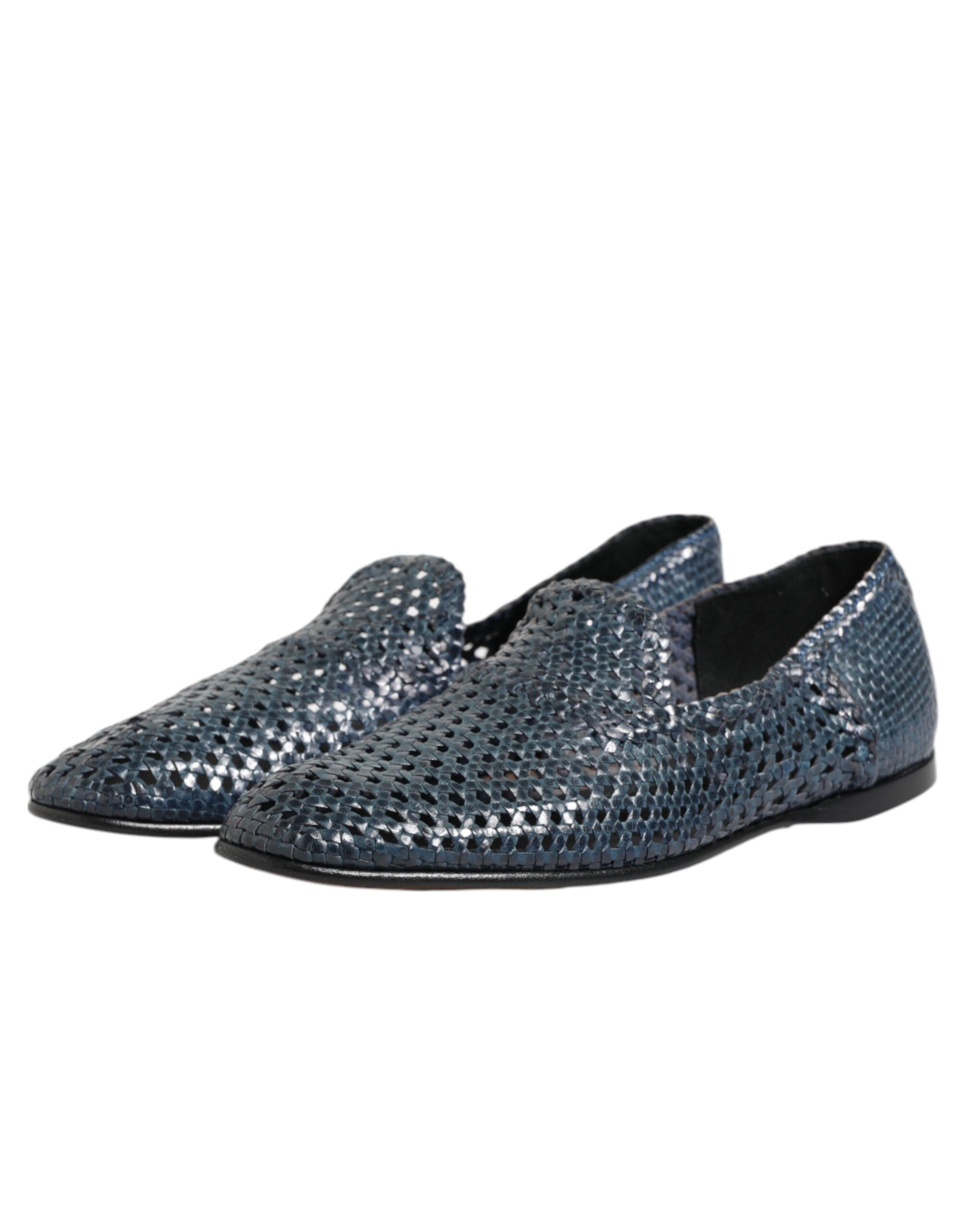Chaussures mocassins Dolce & Gabbana en cuir tissé bleu, faciles à enfiler, pour un style élégant et sophistiqué.